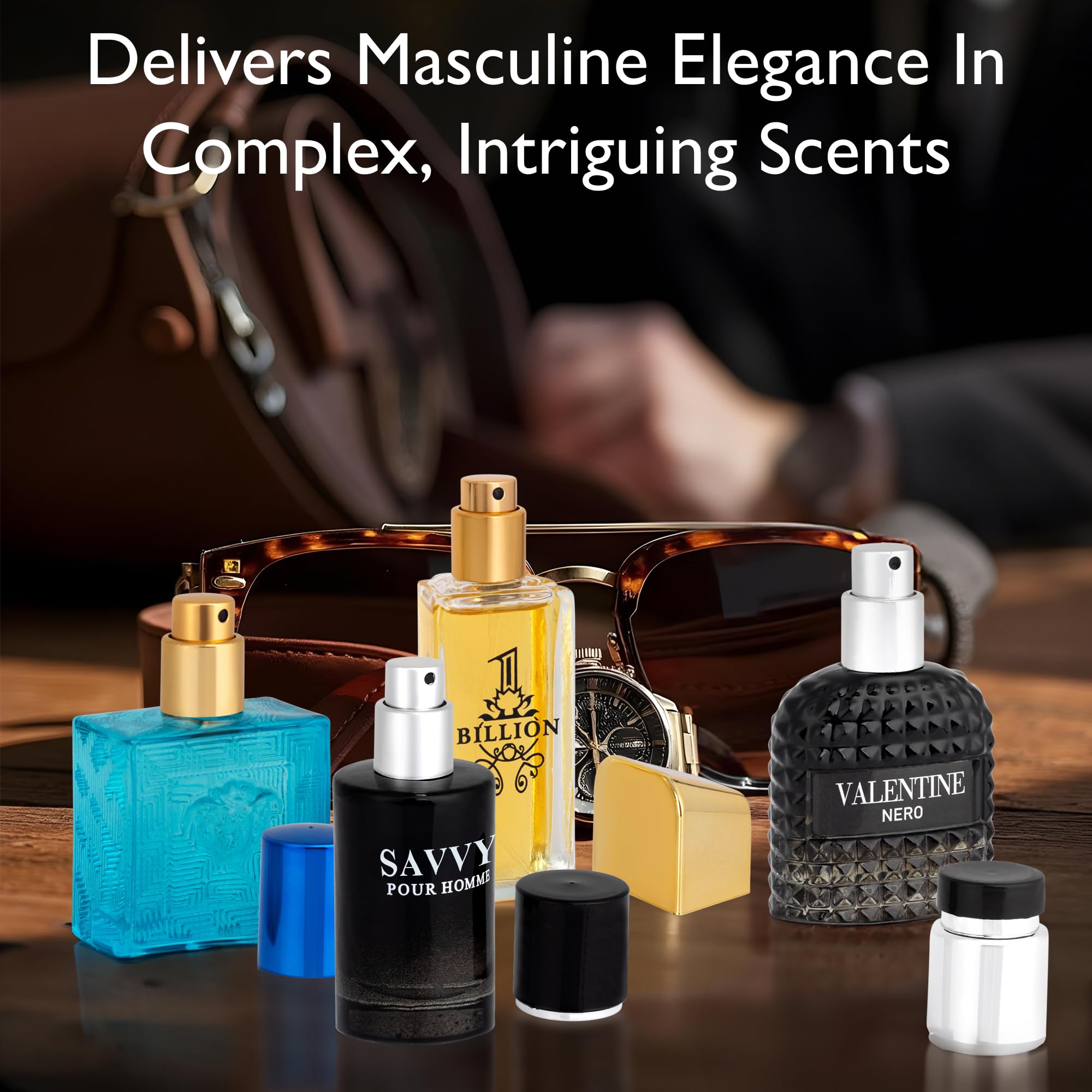 Signature Scent 4-Piece Mini Fragrance Set for Men Includes Salvage/1 Billion/Verse/Valentine Collection of Woody, Spicy, Citrus & Aromatic Fragrance Non-Irritating Ingredient Each One in 30ml Bottle