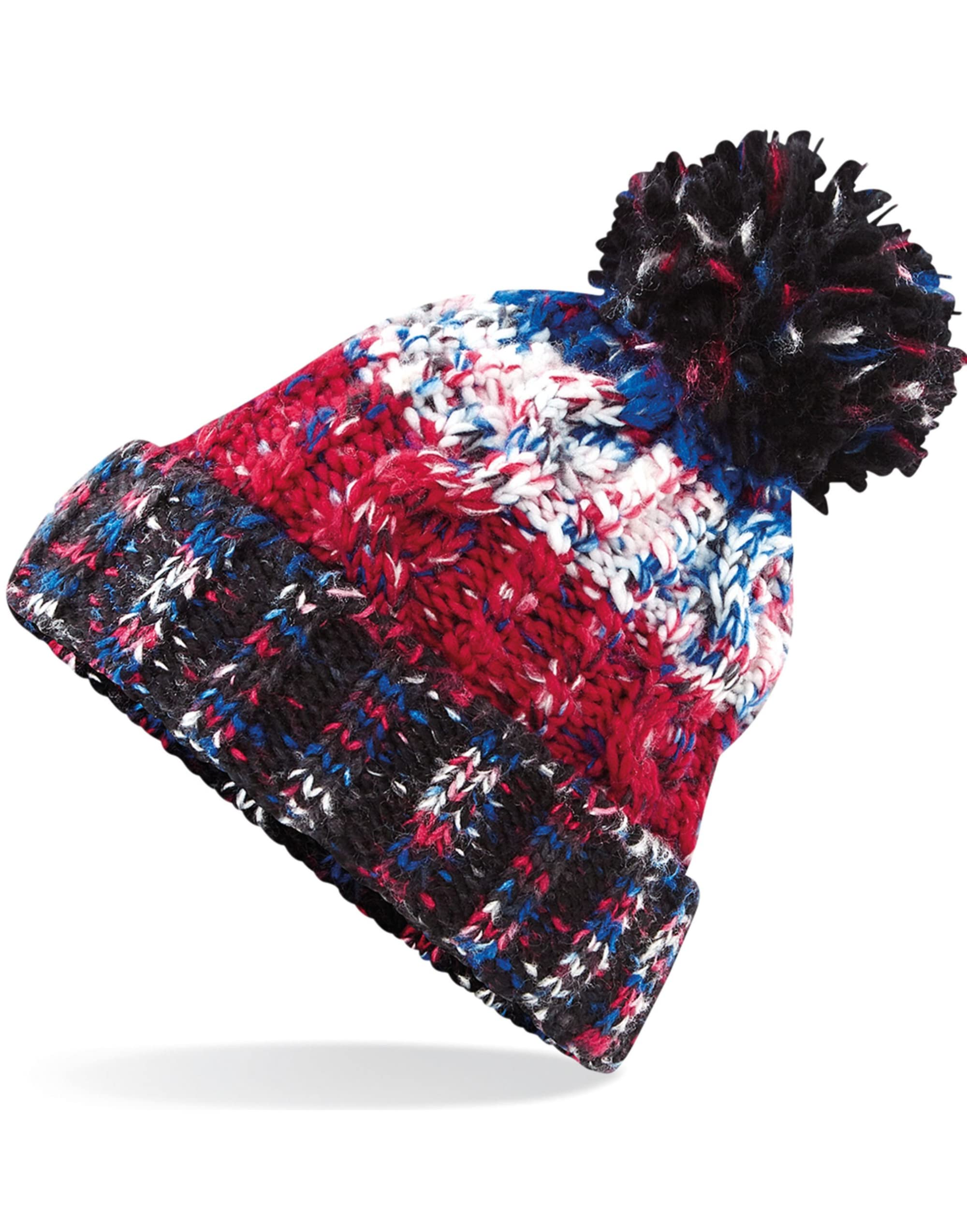 Aremie Women's Black Jacks Cable Knitted Bobble Hat, Mens Beanie Hat, Warm Winter Pom Pom Wooly Cap, Red, Blue, Black, White, Multicolour