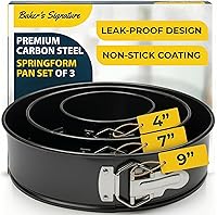 Baker's Signature Springform Pan Set of 3 (4, 7, 9 Inch) - Leakproof Nonstick Carbon Steel Cheesecake Pans with Removable Bottoms