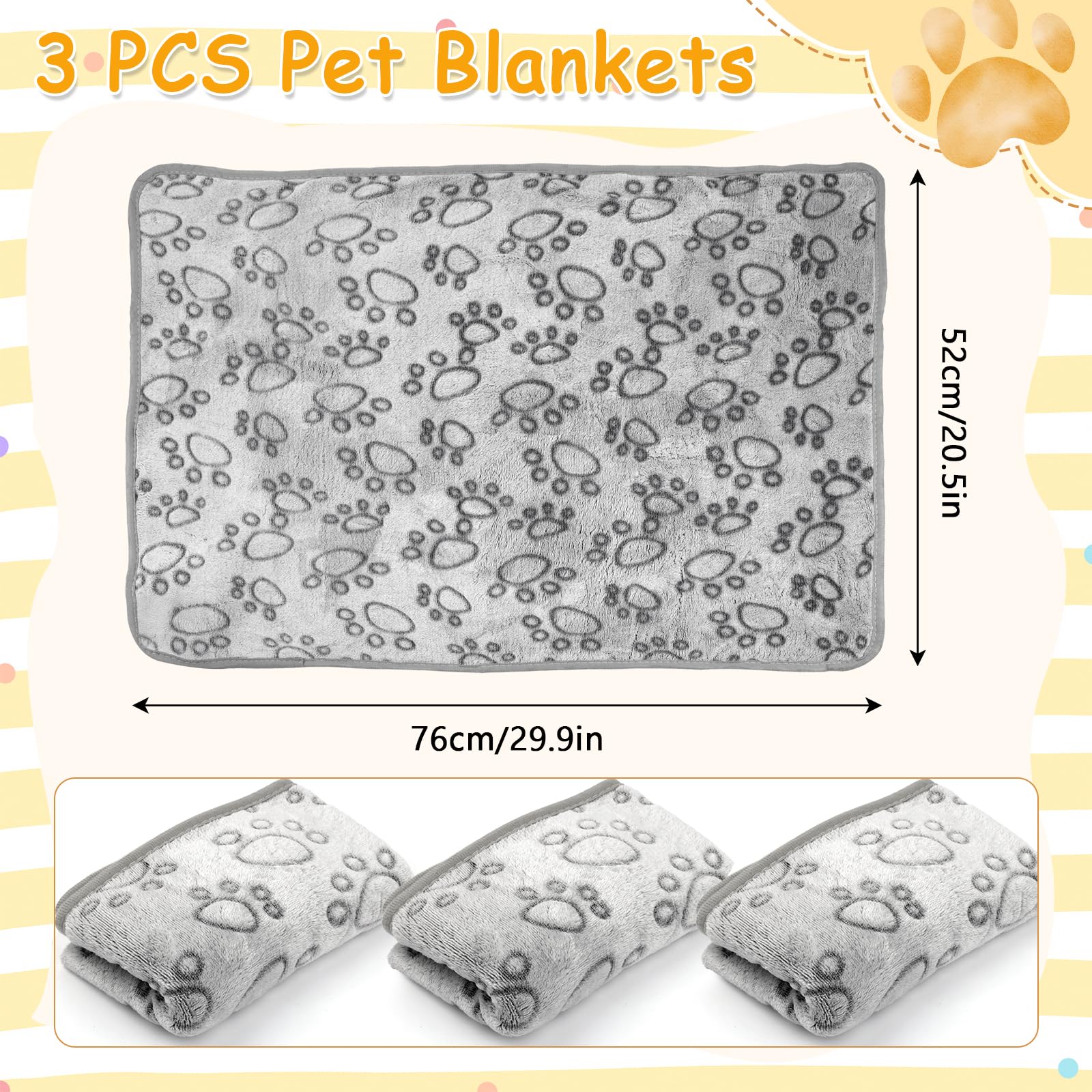 Neerow 3 mantas para perros, 76 x 52 cm, manta mullida para gatos, manta suave de forro polar para perros, manta lavable para mascotas, color gris, para perros pequeños y medianos