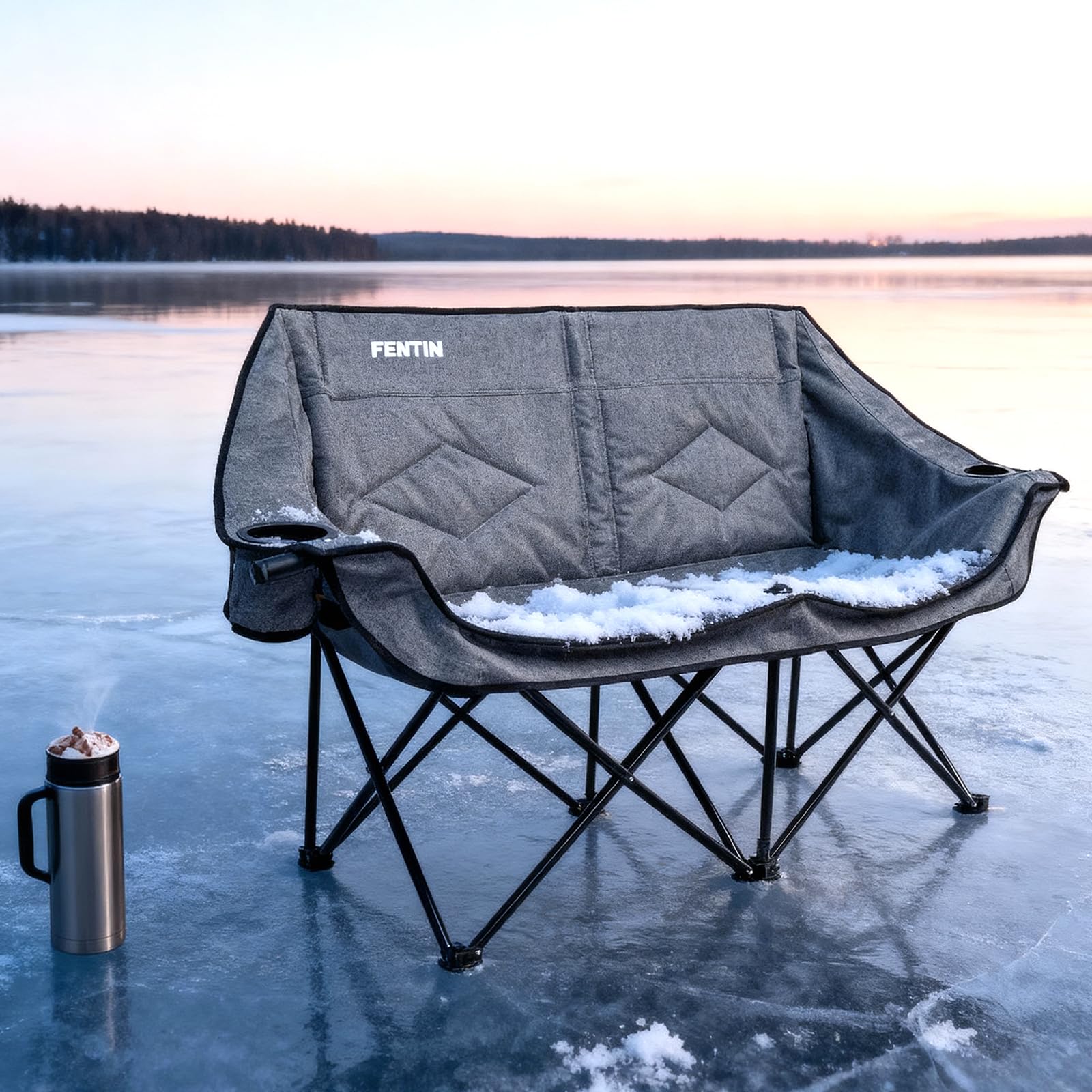 Double Padded Camping Chair with Dual Cup Holders Camp Chair Portable Folding Lawn Chair Supports 650lbs Outdoor Chair for Picnics Backyard Travel Outdoor Sports and Beach(332-T3)