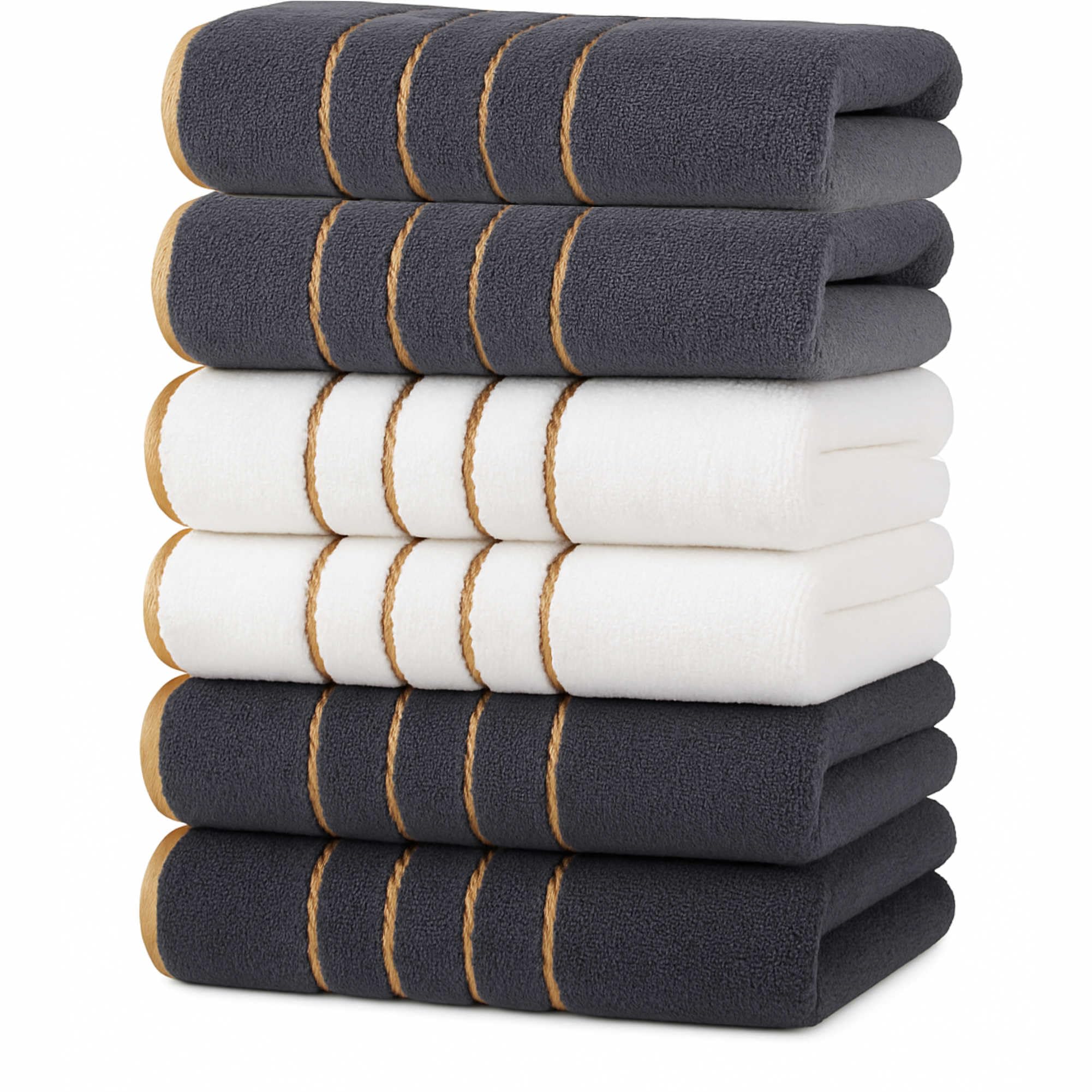 Luxus Handtuch Set 6-teilig 35x75 cm gemischt - Weiche Handtücher mit goldenen Streifen - Farbecht & saugfähig - Modernes Design für Bad, Spa & Gästezimmer - Waschbar & Geschenkidee für Feiertage