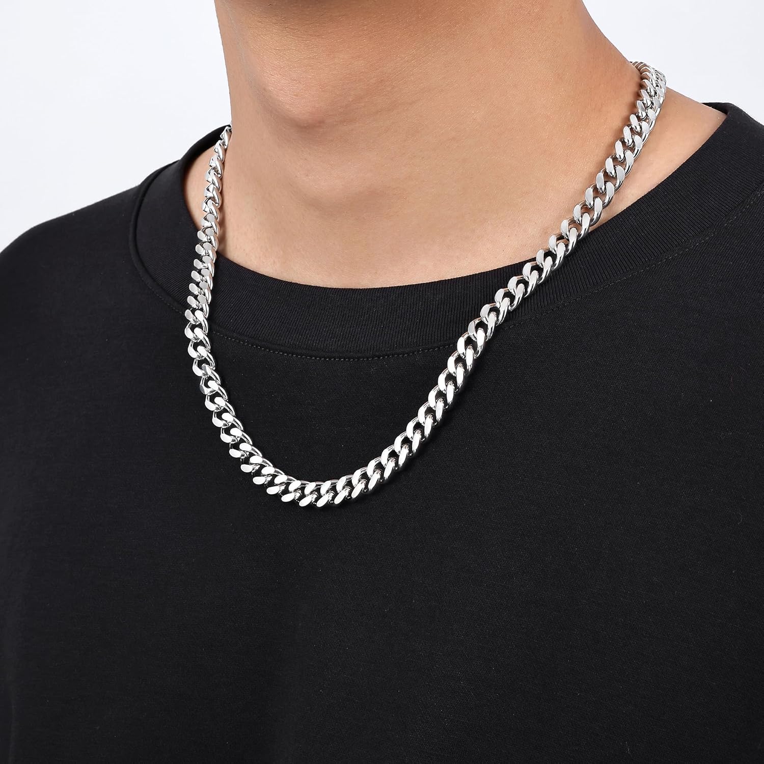 Fiusem Valentines Day Gifts for Him Silver Tone/Black/14K Gold Plated Chain Necklace for Men, 5mm/6mm/7.5mm/8mm/9mm Stainless Steel Cuban Link Chain Necklace, Men's Chains 18-28 Inch Jewelry Gifts - Image 7