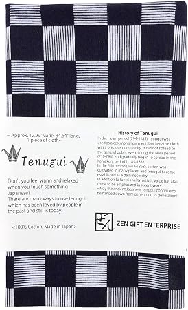 Japanese Tenugui Towel Checkered Pattern Navy Blue