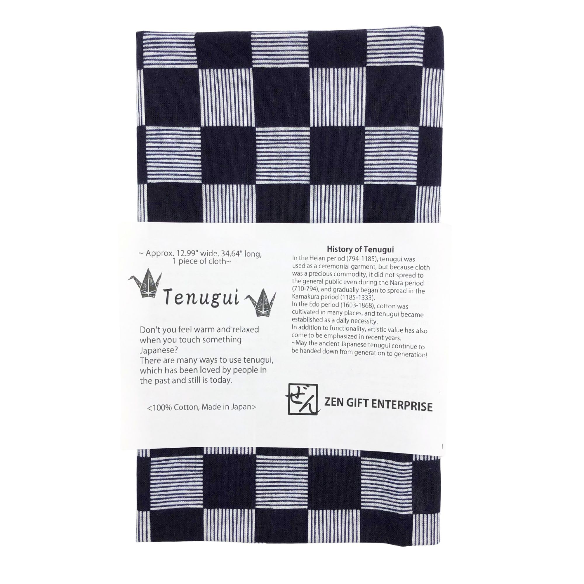 Zen Gift Enterprise Ichimatsu(Navy Blue) Tenugui Traditional Towel Made In Japan Fray Prevention 100% Cotton Eco Friendly Kitchen Towel Gift Wrapping Ichimatsu Checkered Pattern Navy Blue 12.99"X34.64"