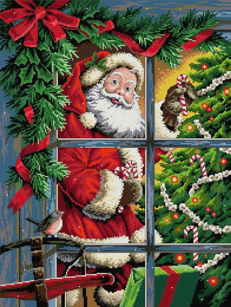 Awesocrafts Santa Claus Cross Stitch Kits, Christmas Elderly Easy Patterns Cross Stitching Embroidery Kit Supplies, Stamped (, Stamped)