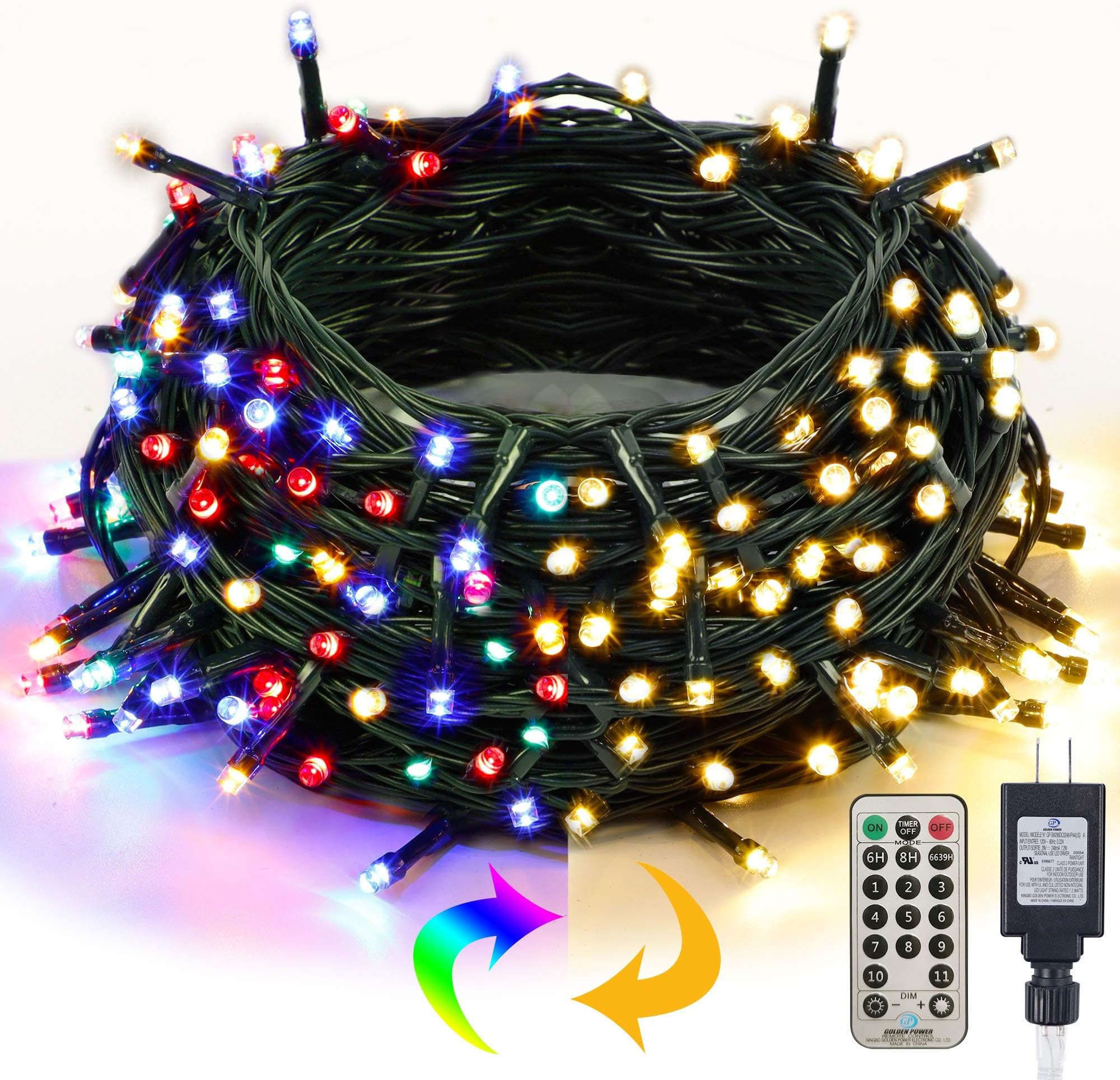Twinkle Star Christmas String Lights, 66ft 200 LED Color Changing Tree Light Plug in 11 Modes Functions Warm White & Multicolor with Remote Timer, Connectable for Outdoor Indoor Xmas Party Decorations