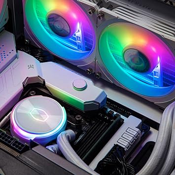 Cooler Master MasterLiquid PL240 Flux White Edition CPU Liquid Cooler - AIO Water Cooling System, 2 x 120mm Fans, 240mm Radiator, ARGB Gen 2 Controller Included - AMD & Intel Compatible, White