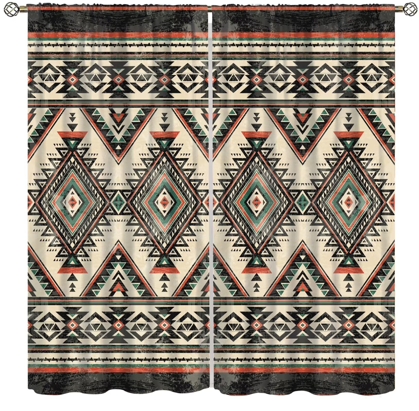 Aztec Blackout Curtains, Retro Tribal Native Western Abstract Geometric Ethnic Striped Curtains for Living Room Kitchen Office Bedroom Cafe Dining