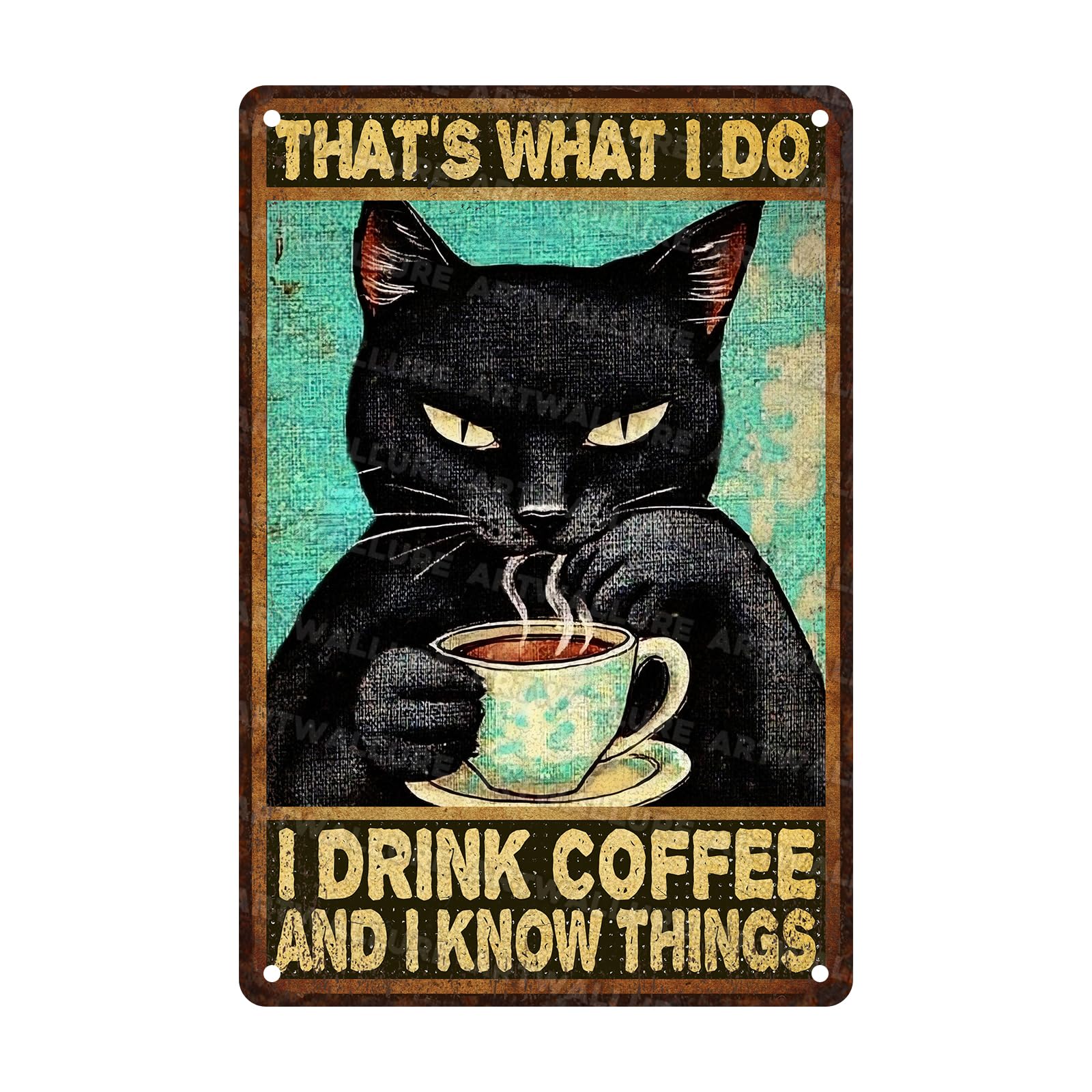 Black Cat Vintage Sign That's What I Do I Drink Coffee Metal Sign for Wall Decor for Bedroom Bathroom Retro Tin Sign Home Decor for Cat Lovers 12x16inch