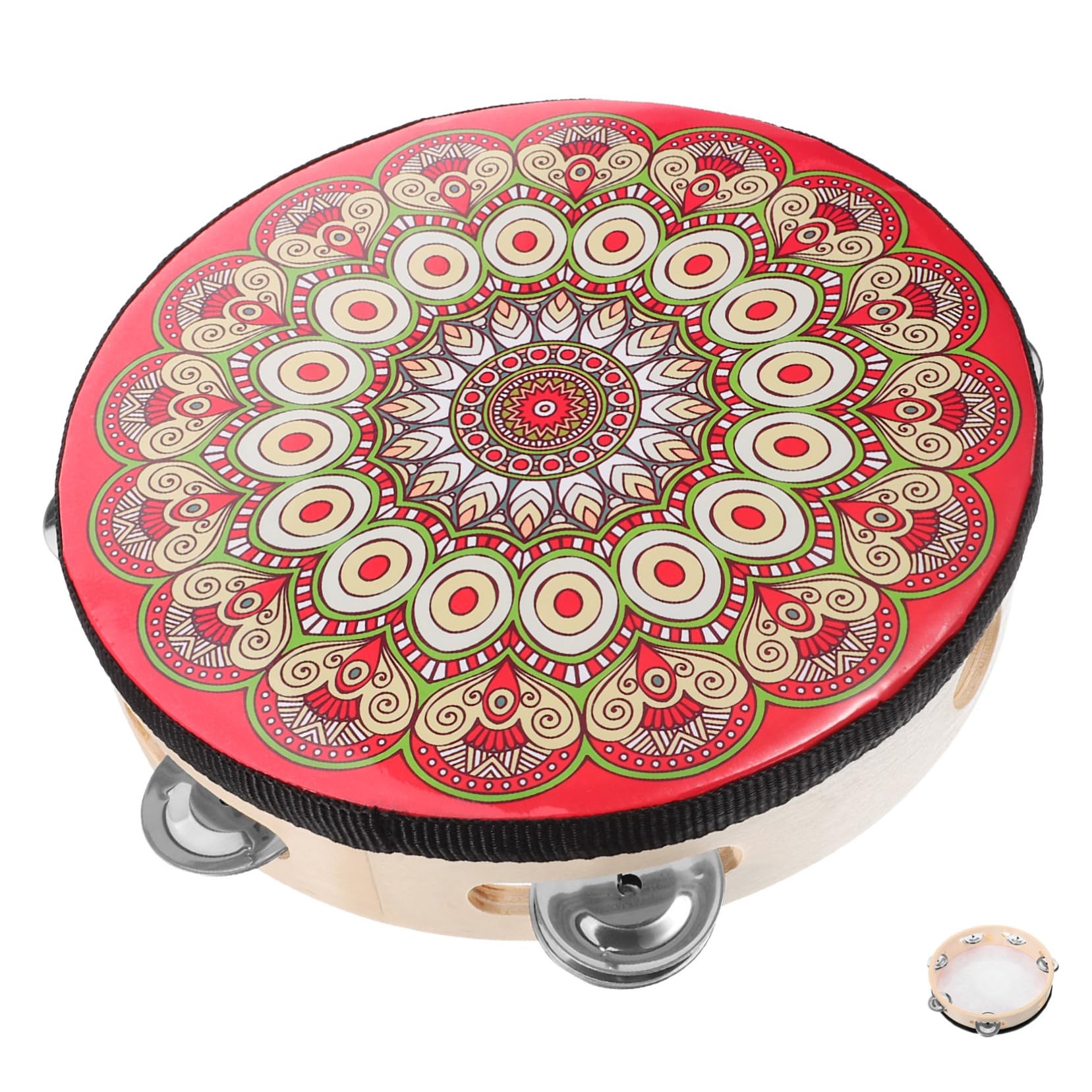 ibasenice 5pièces Tambourin Bois Avec Motifs Uniques Instrument De Percussion Pour Performances De Danse Église Et Karaoké Tambour à Main Pour Adultes