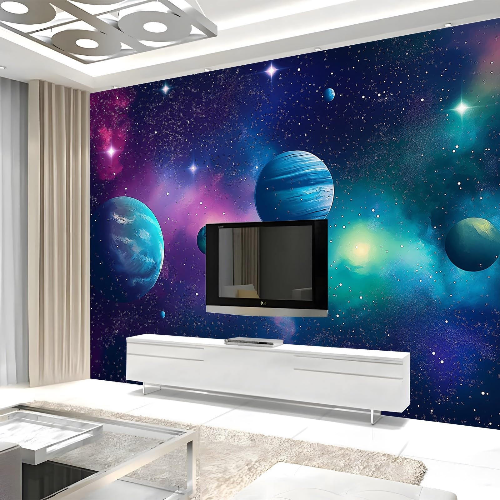 Generico Carta Da Parati Soggiorno Tema Dello Spazio Planetario 250x175 cm Fotomurali Moda Decorazione da Muro Poster Carta per pareti 3D, per Camera Letto Ufficio Cameretta Bambini