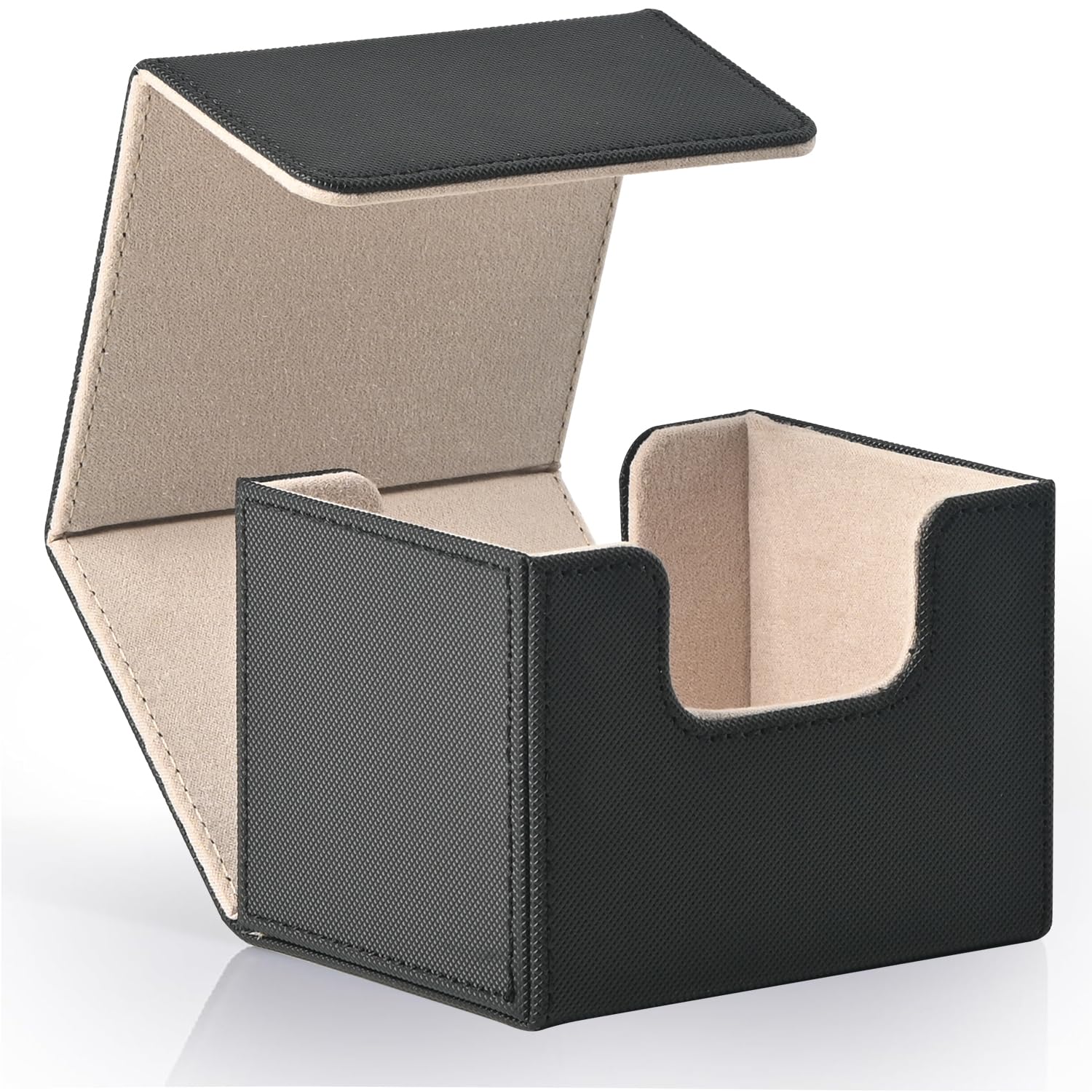 ZLCA Card Deck Box for Trading Cards, MTG Commander Deck Box Holds 120+ Single Sleeved, Leather Magnetic Card Storage Case Fits for TCG CCG Magic (Black& Gold) A1-Black& Gold A-Horizontal