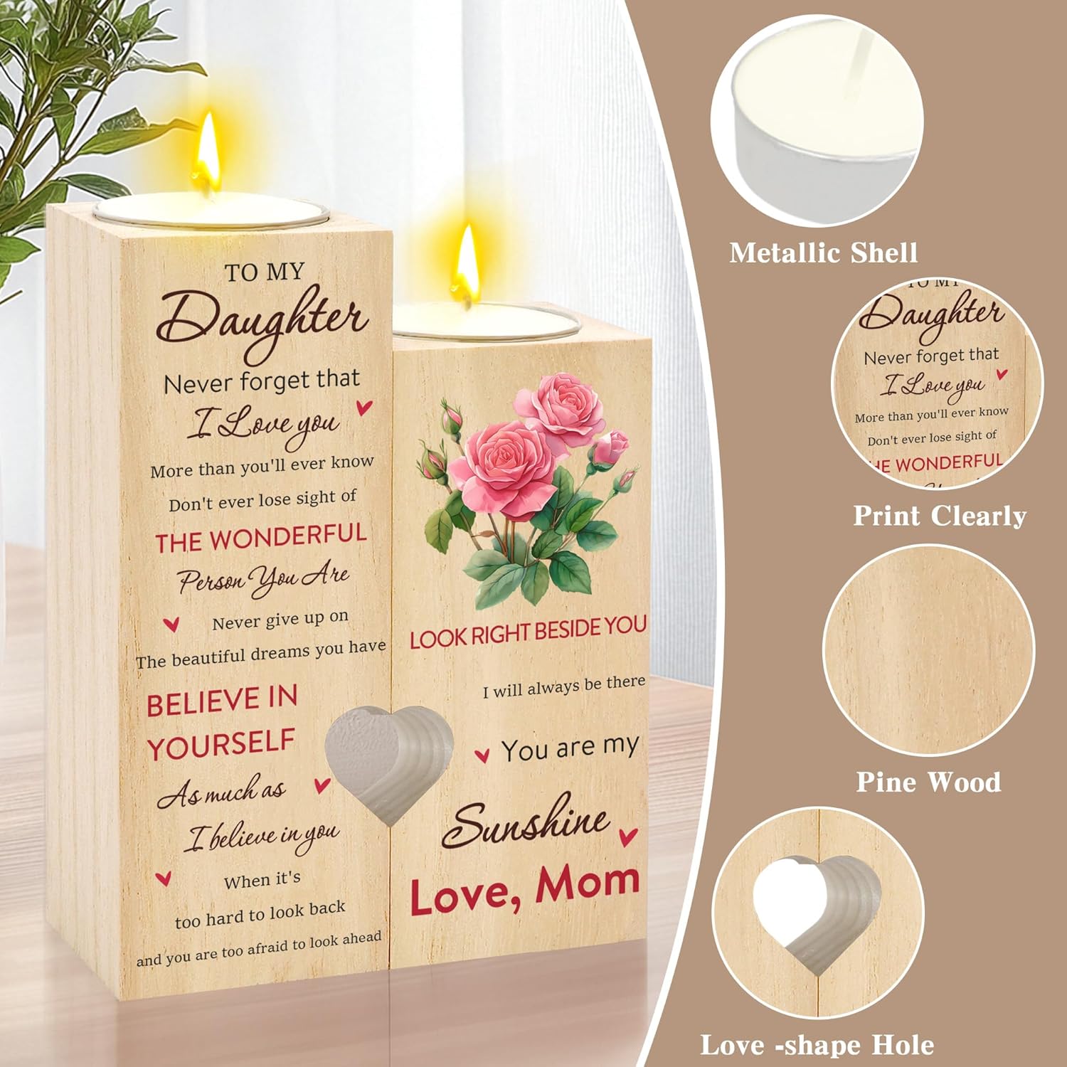 Daughter Birthday Gifts for Daughters Adult - Daughter Gifts from Mom Dad Candle Holder Candlestick Funny Christmas Graduation Valentine's Day for Daughters - Image 4