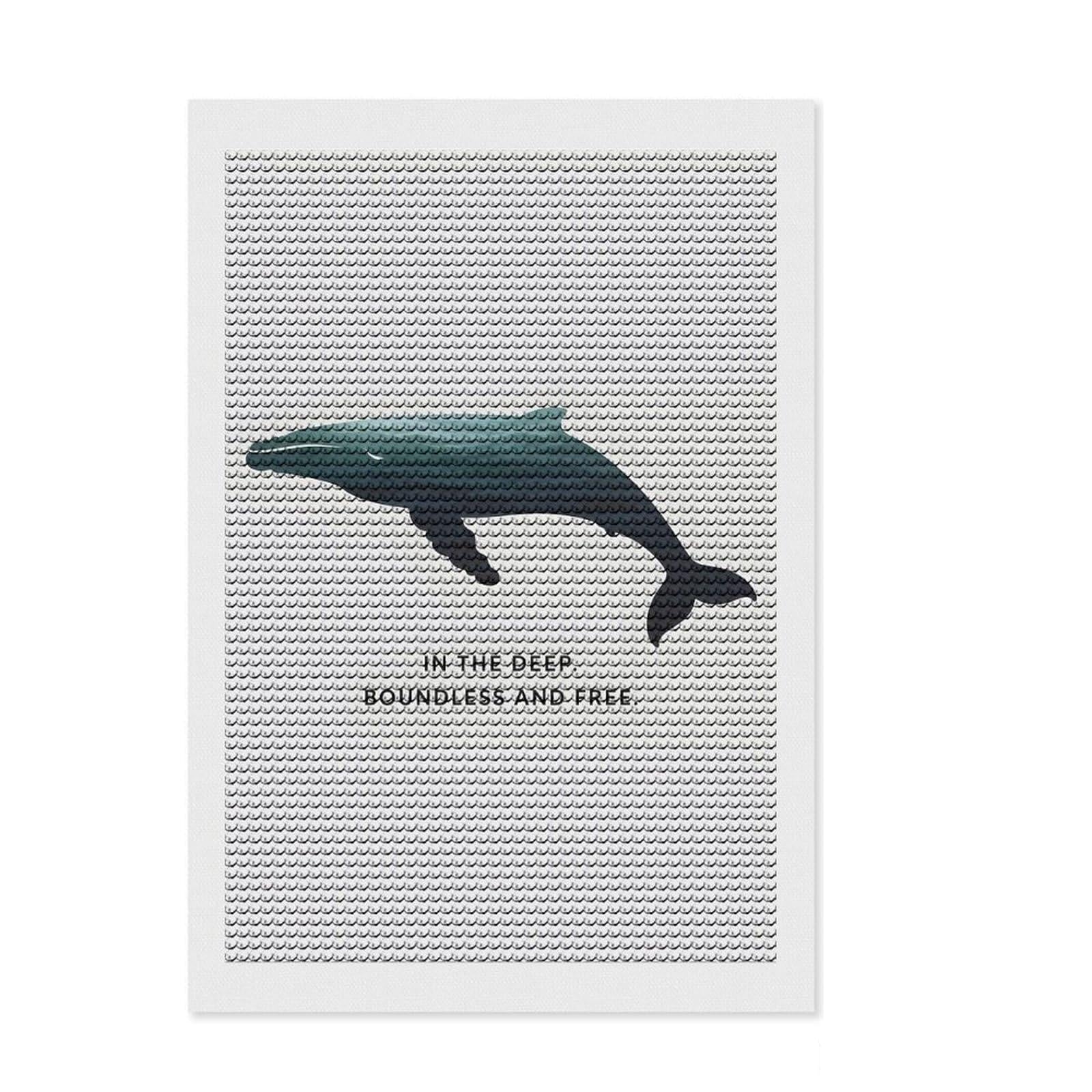 Junmoney Whale Silhouette with Ocean Full Drill Diamond Painting Kit 8"x12", Full Kit Included, Aesthetic Room Decor, for Family Craft Time