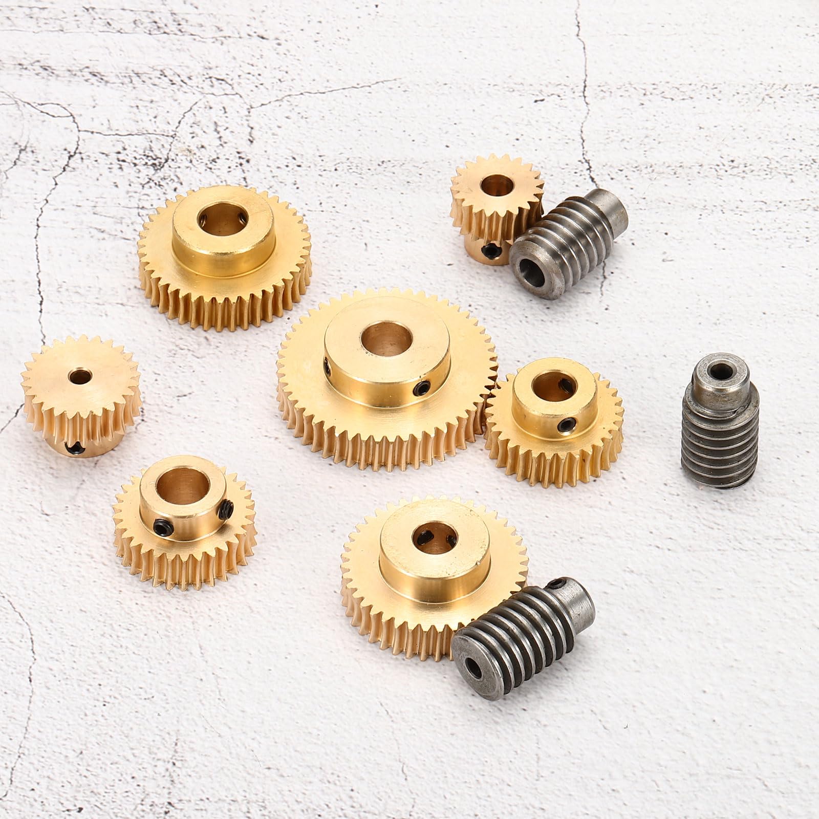 QUARKZMAN Ingranaggio A Vite Senza Fine 50T 1 Modulo Rapporto Riduzione 50:1 Rotazione Destra Ruota Riduzione Trasmissione (Ingranaggio Ottone-Foro 12mm Asta Acciaio #45 Foro 5mm)