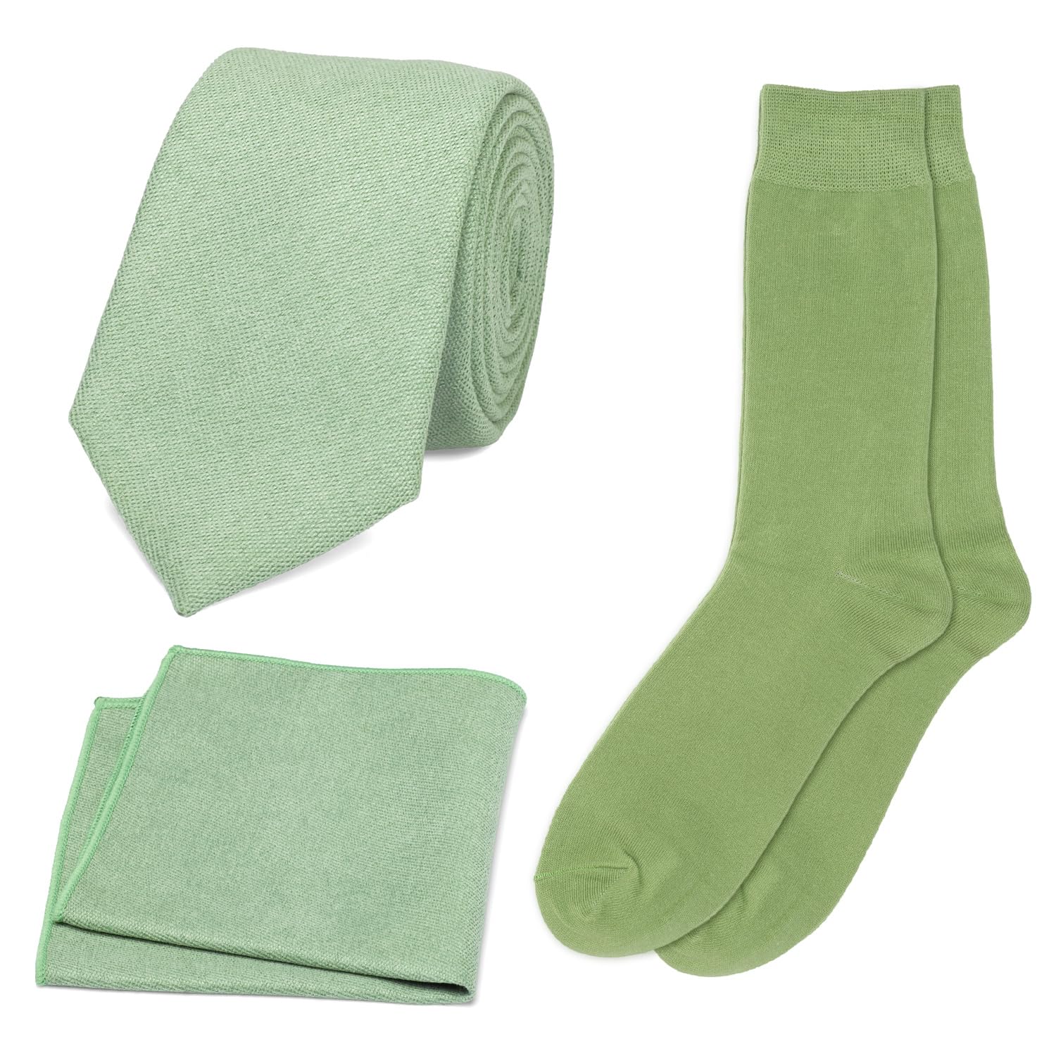 Db Dickie Bow Men's Sage Green Luxury Cotton Blend Neck Tie, Pocket Square And Sock Matching Set (Sage Green) - Suitable For Formalwear, Office, Weddings, Parties, Grooms & Grooms Outfits