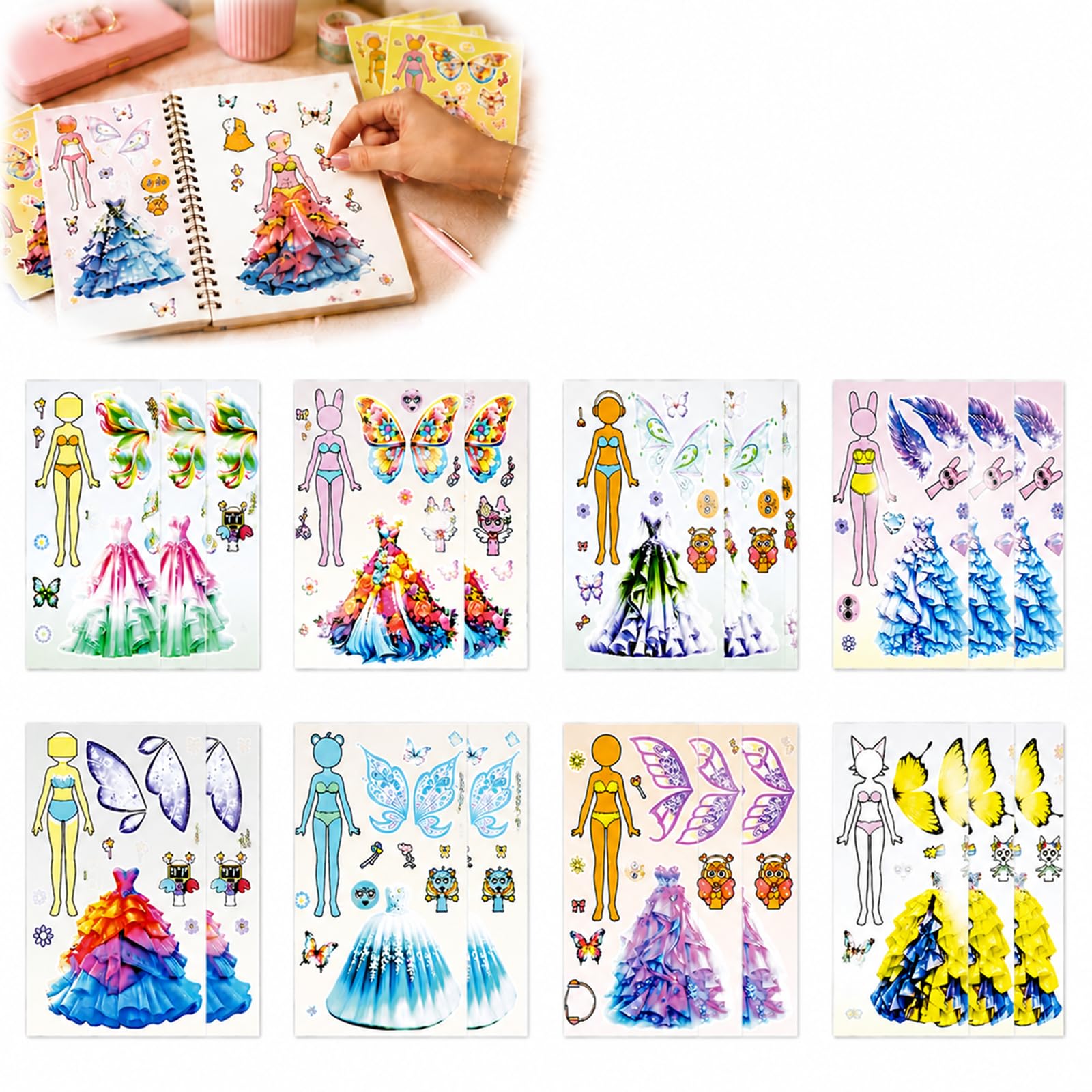 24-Piece DIY Craft Sticker Set for Complete Character Outfit and Face Makeovers - Reusable Waterproof Kids Princess Stickers Ideal for Party Decorations and Creative Play Room Décor