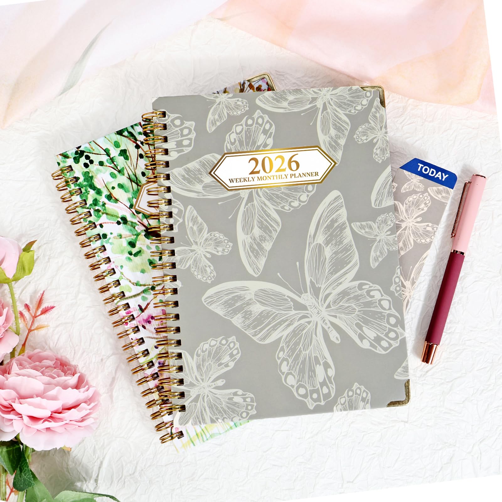 Knagsfa 2026 Planner, Jan.2026 - Dec.2026 Planner Weekly and Monthly 6.25"x8.5" with Page Tabs, Calendar Hardcover with Inner Pocket, Elastic Band, Twin-Wire Binding, Bookmark, Gray Butterfly - Image 2