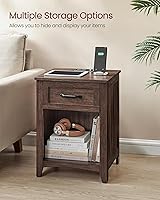 Vista 5 de VASAGLE Colección LIRY - Mesita de noche de granja con estación de carga, mesa de cabecera, mesa auxiliar con cajón, compartimento abierto