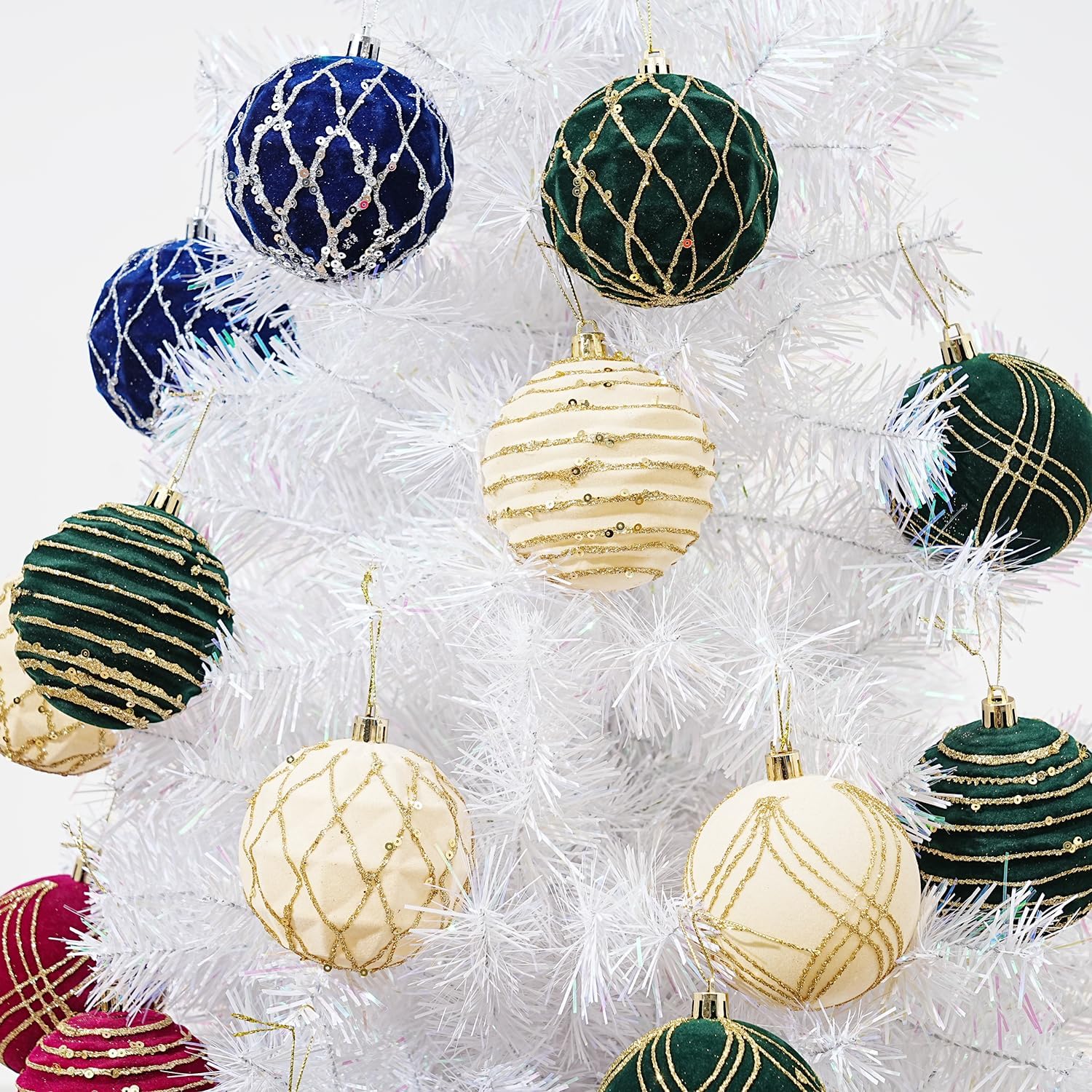 12pcs Velvet Ornaments for Christmas Tree, 3.15'' Large Flocked Xmas Tree Ornaments Set, Bulk Christmas Ornament Pre-Strung, Hanging Paintied Balls for Christmas Tree Decorations, Burgundy - Image 6