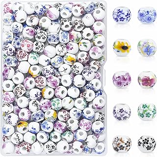 200pcs Flower Glaze Ceramic Beads Bulk,8mm Colorful Porcelain Floral Beads for Jewelry Bracelet Crafts Making