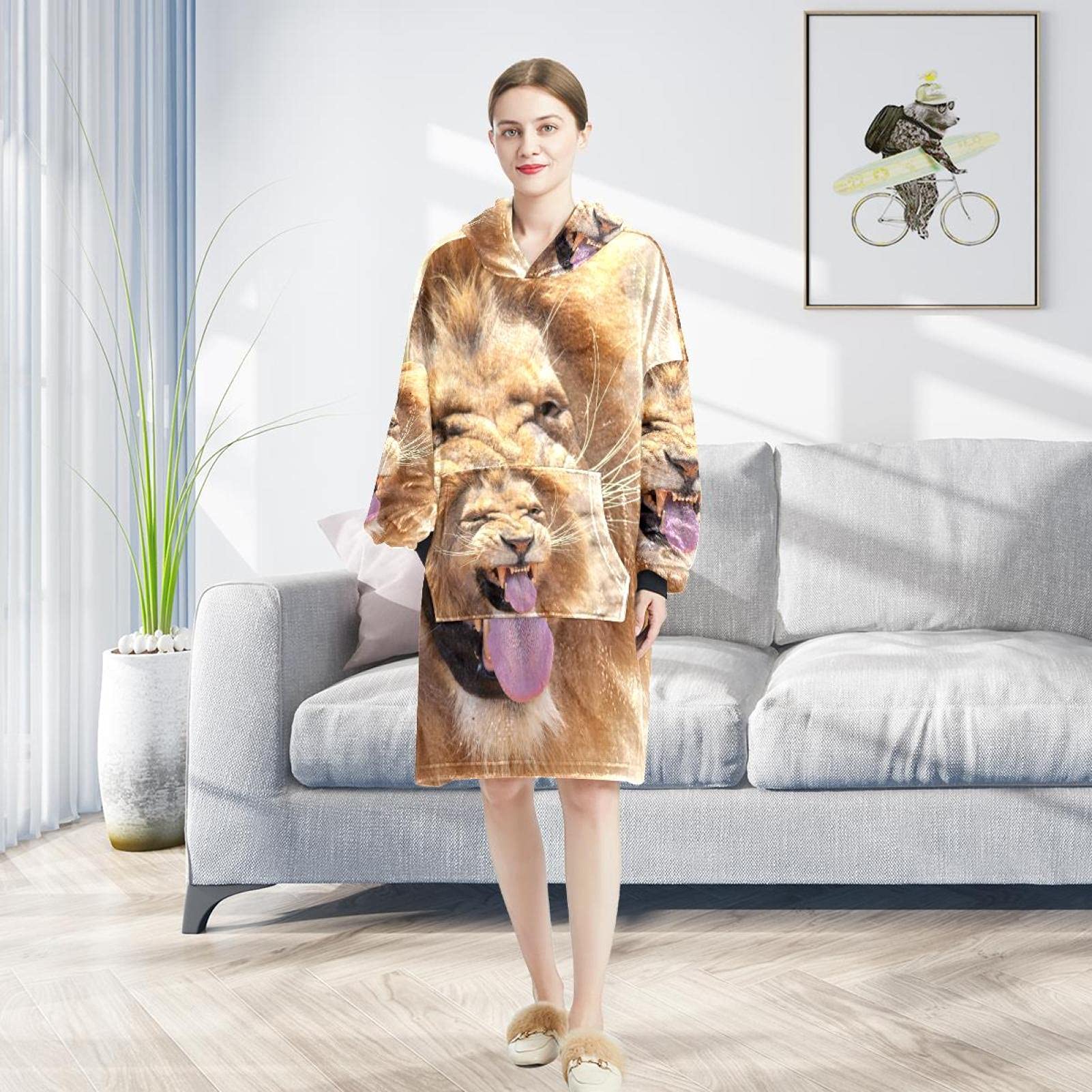 Felpa oversize con cappuccio, in flanella Sherpa, con cappuccio e tasca per adulti, uomini e donne, Hello diverse lingue a righe