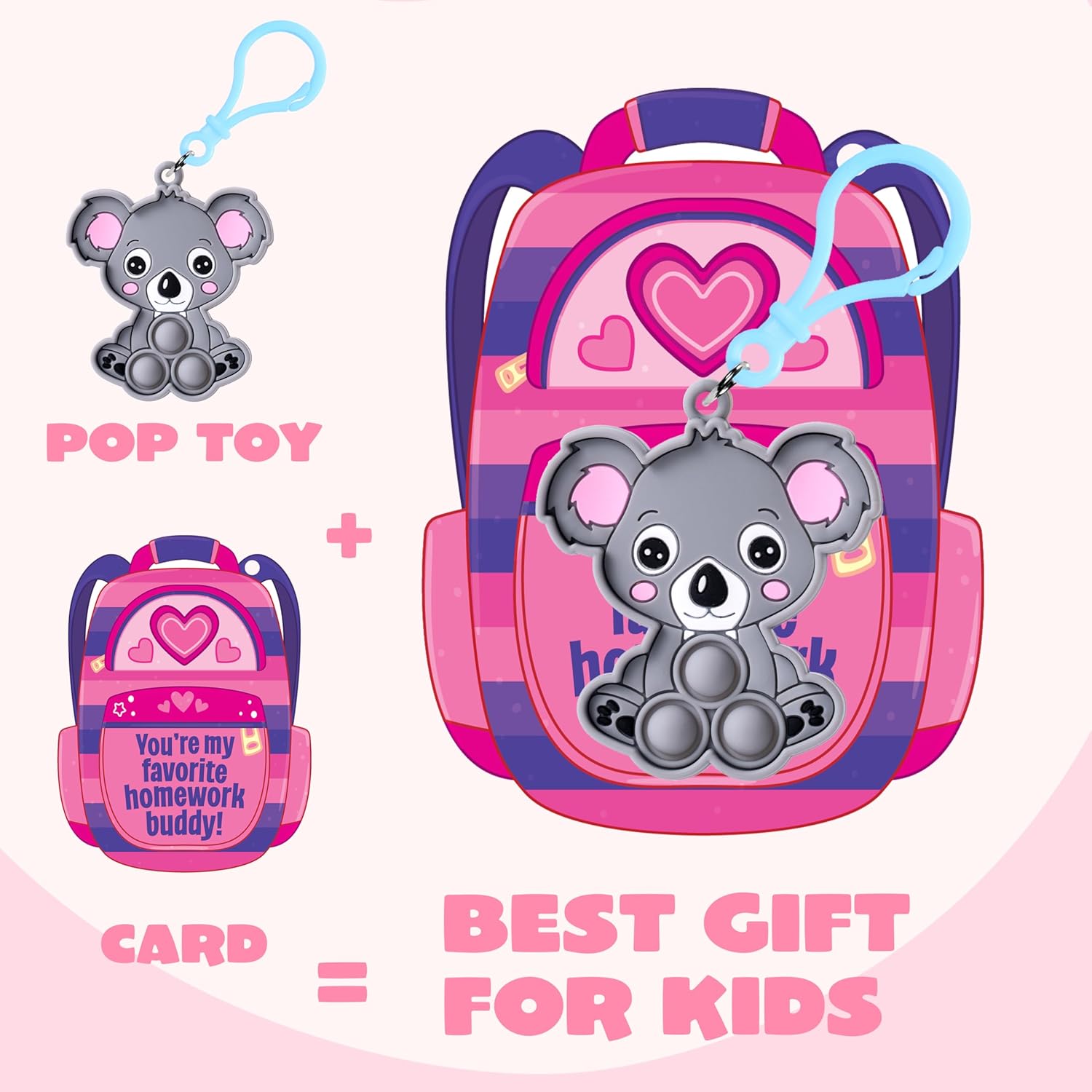 JOYIN 28 Packs Valentine's Day Cards with Animal Pop Bubble Keychain Toys, Mini Pop Squeeze Toys, Stress Anxiety Relief Fidget Toy with Cards for Kids Classroom Exchange, Game Prizes Party Favors