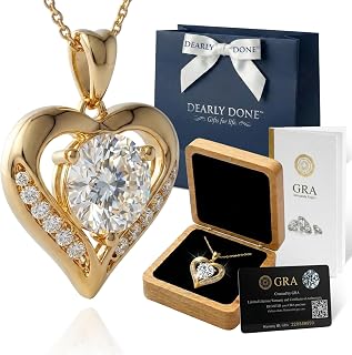 DearlyDone Personalized Gift Set of Certified Moissanite Necklace For Women, Heart Necklace For Women Engraved With 'I Love You', Heart Pendant, Anniversary & Birthday Gift For Wife,Girlfriend, Mom, Daughter