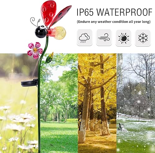 Miniatura 5 de Luces solares decorativas para exteriores, luces solares de estaca de mariquita, luces decorativas de metal para jardín, estacas impermeables para