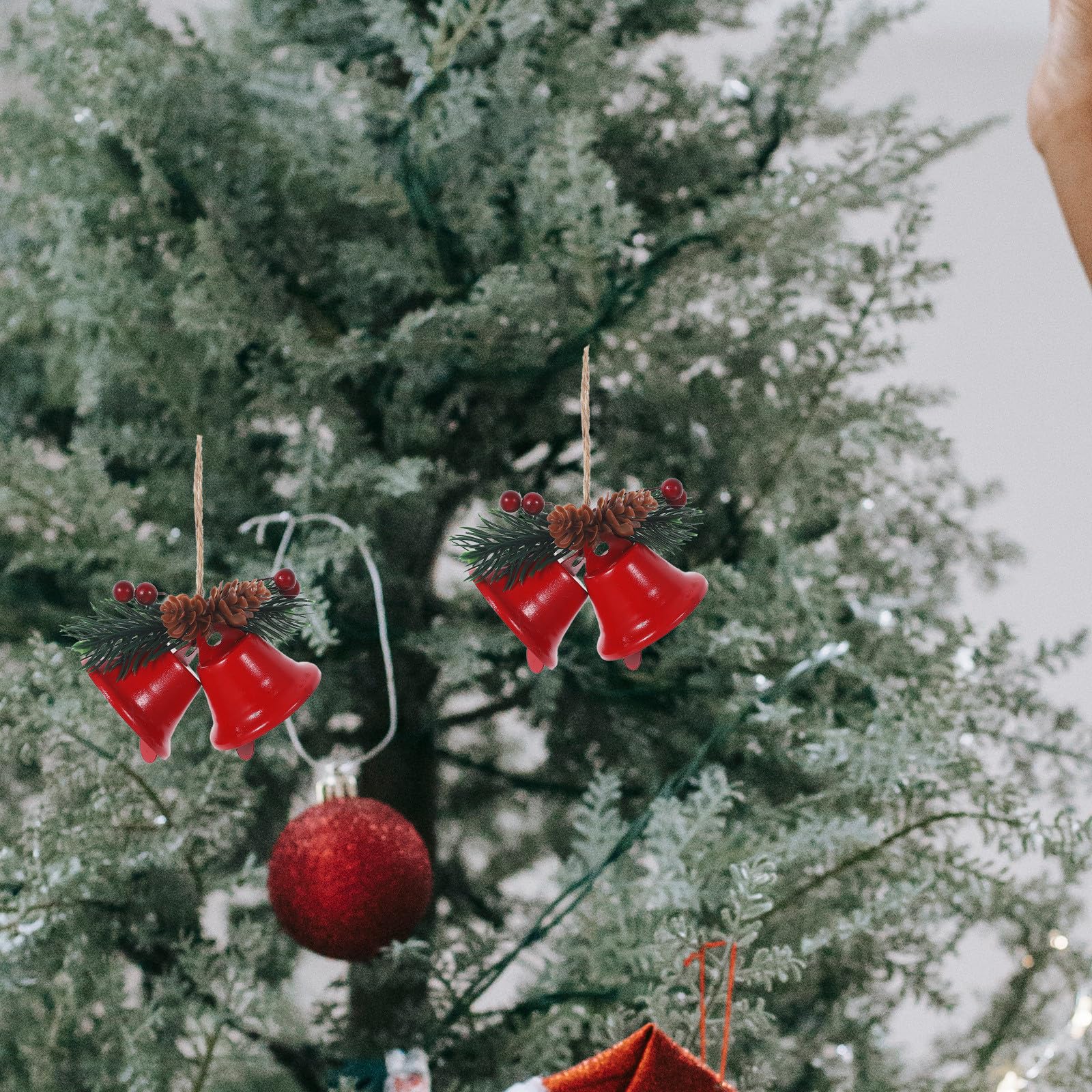 6 Stück Weihnachtsglockenanhänger aus Eisen Rot zum Aufhängen