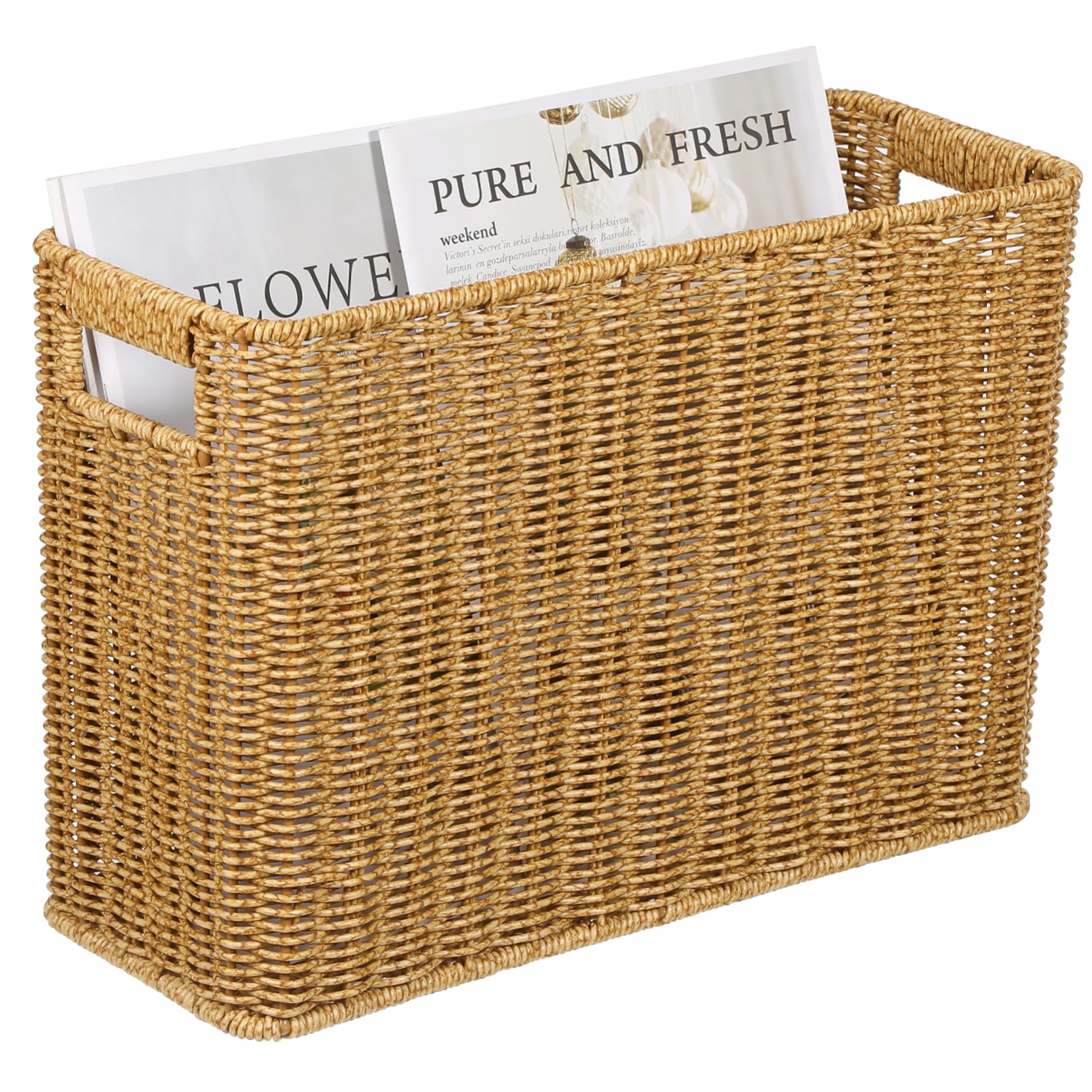 FONDOTIN Woven Storage Organizer Rattan Magazine Basket Home Basket Sturdy Material