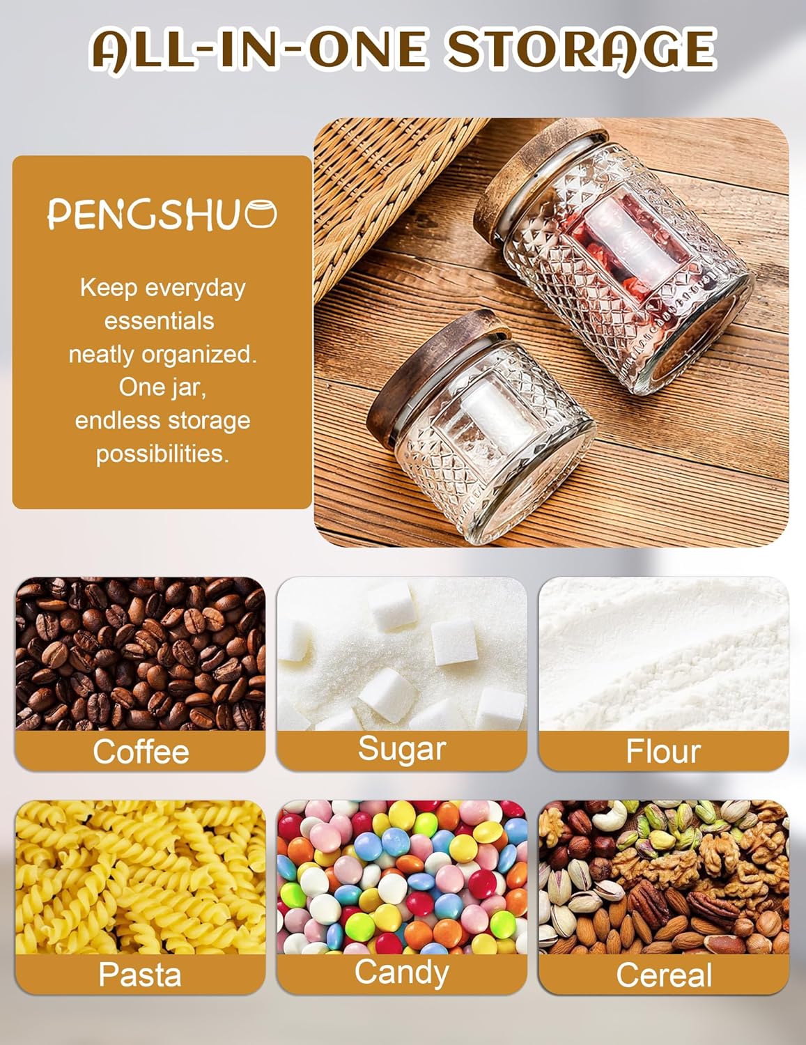 Glass Jars with Wood Lids Labels and Pen - Airtight Storage Container for Kitchen Pantry Bathroom Countertop, Decorative Vintage Canister for Candy, Cookie, Treat, Sugar, Coffee, Tea, Salt, Set of 3