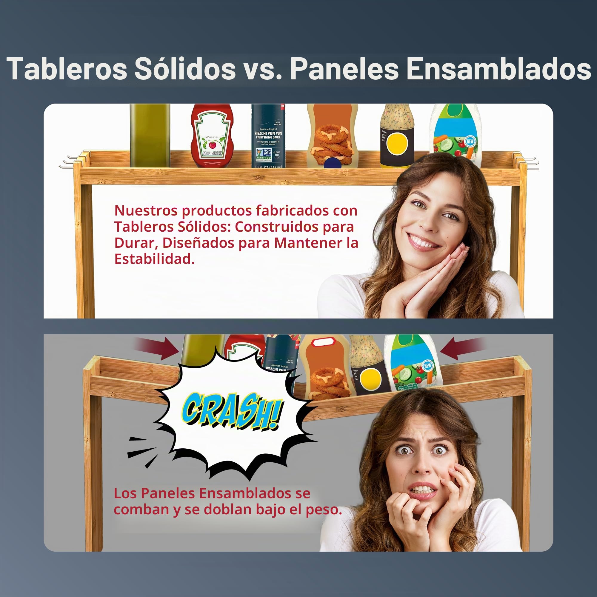 IIIOIIIA Estante organizador de especias de bambú para cocina, estante organizador de especias de 31.5 pulgadas con 6 ganchos, encimera de almacenamiento adicional de 11.4 pulgadas de altura, fácil de
