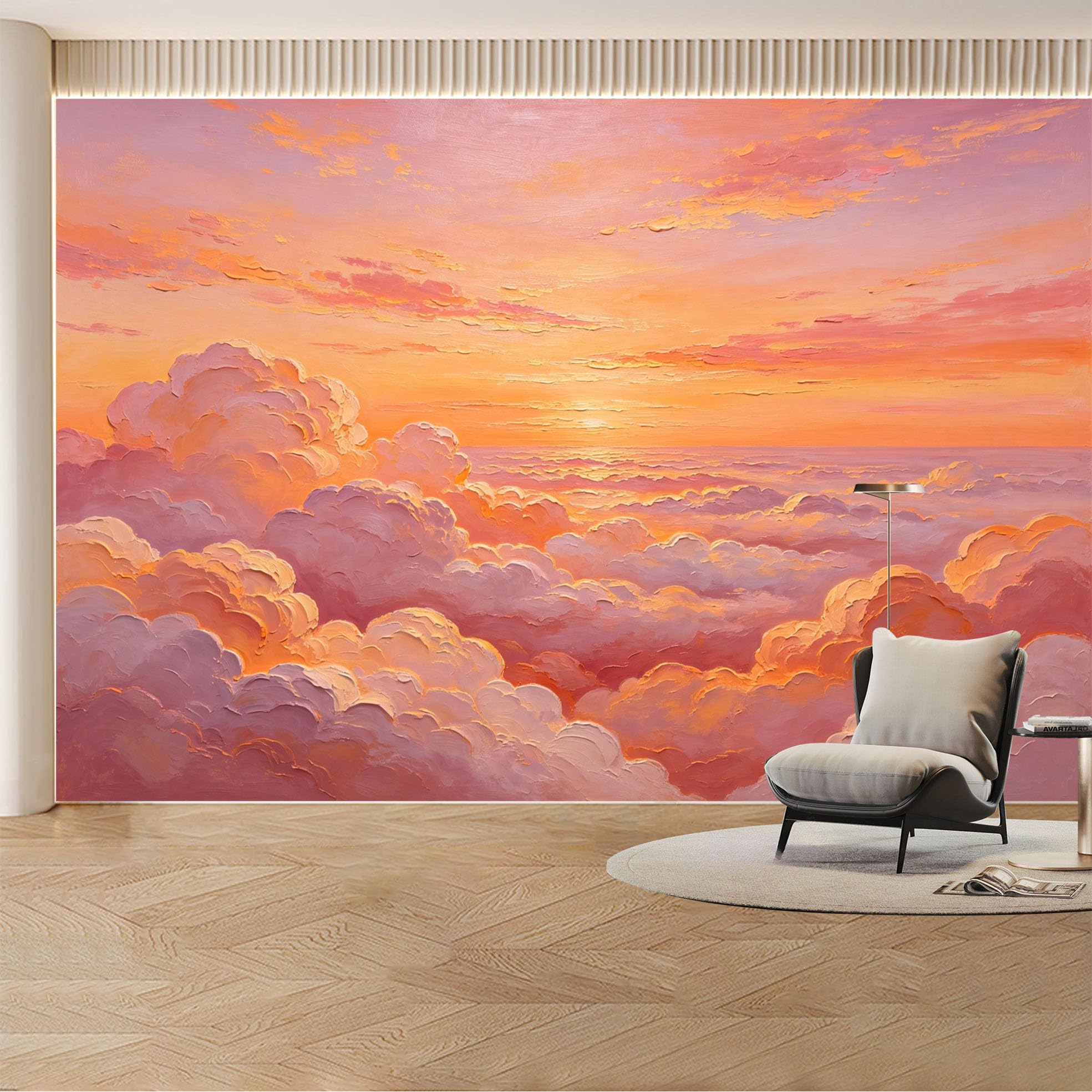 Custom Wall Mural Wallpaper Sunset Cloudscape Landscape Nature 3D Effect Wall Decor Minimalist Warm Sky Removable SelfAdhesive Large Photo for Living Room， Bedroom， Office