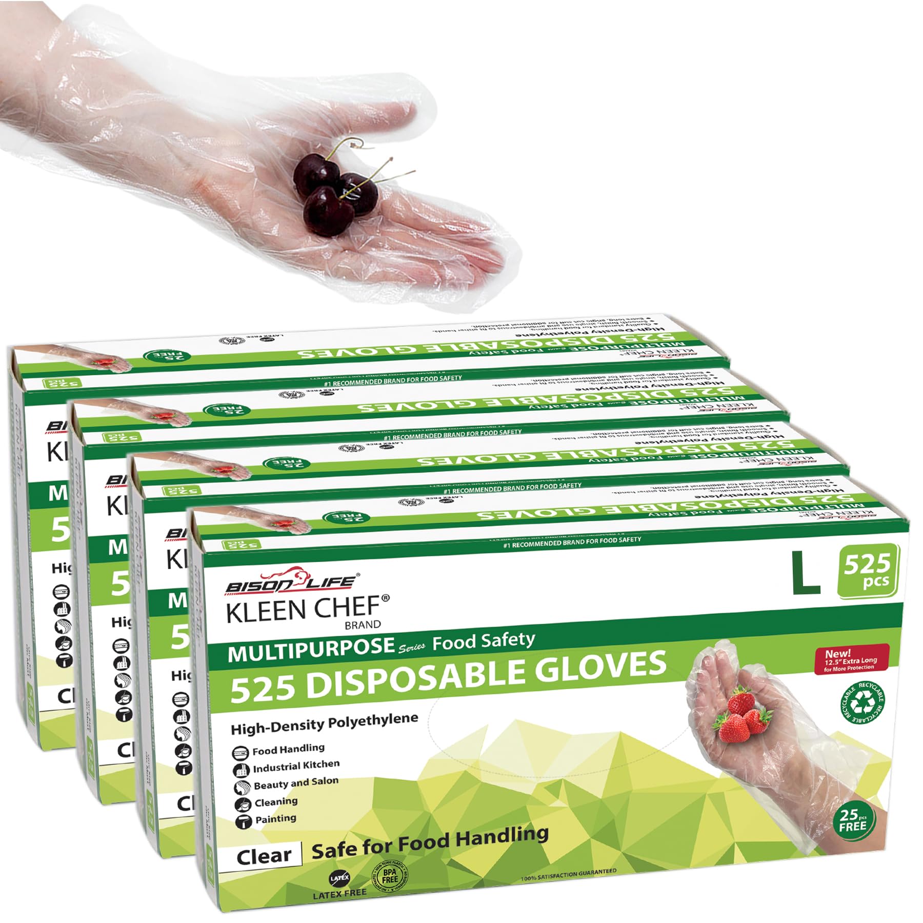 KLEEN CHEF Disposable Food Handling Long Cuff Cleaning Poly Gloves, One Size Fits Most, Small, Medium, Large, X-Large