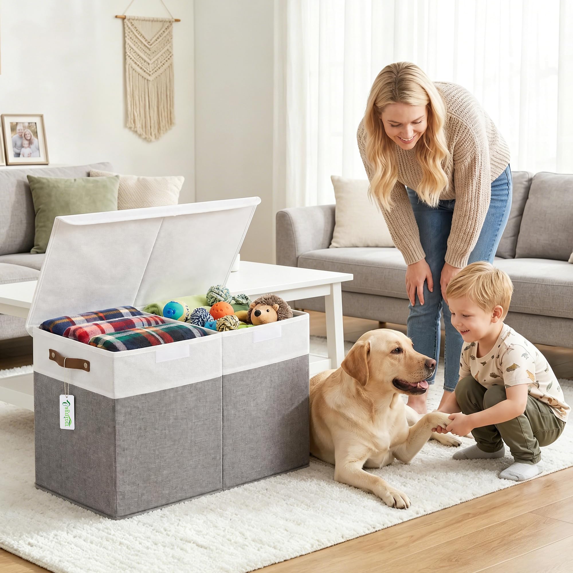Caja de juguetes grande con tapa, plegable, resistente, organizador de almacenamiento de juguetes, cestas para niños, gris y blanco