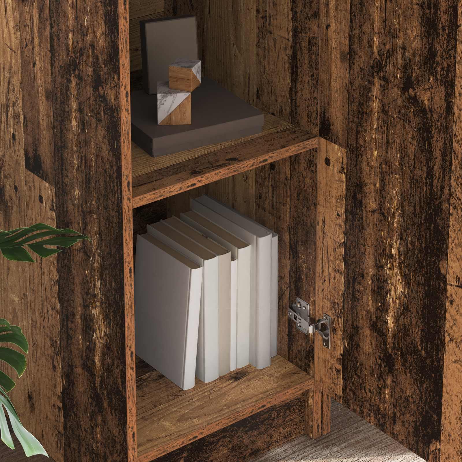 Scrivania in legno anticato, 2 pezzi, con ripiani e cerniere, moderna scrivania da ufficio per casa e studenti, tavolo da lavoro autoportante con spazio di archiviazione