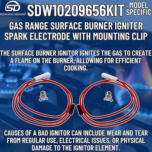 Miniatura 7 de Supplying Demand W10209656 W10112313 Gama de gas Quemador de superficie Encendedor Electrodo de chispa con clip de montaje Reemplazo Modelo
