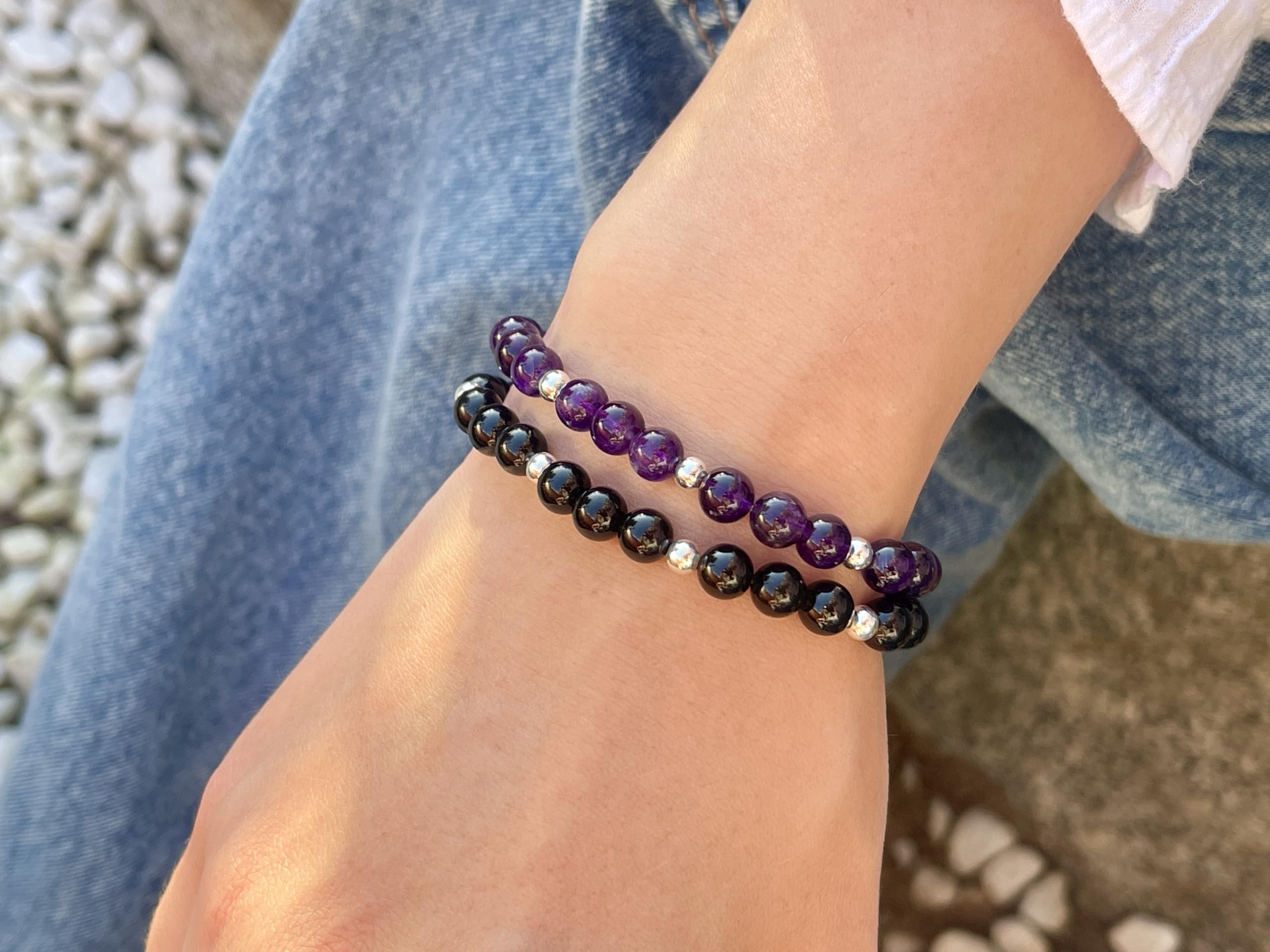 Amethyst Armband Perlen echt 6mm mit Edelstahlperlen 4mm Silber Gold Roségold oder Ionisiert - Handmade Perlenarmband Wahre Liebe Inspiration Energie Spiritueller Schmuck Unisex