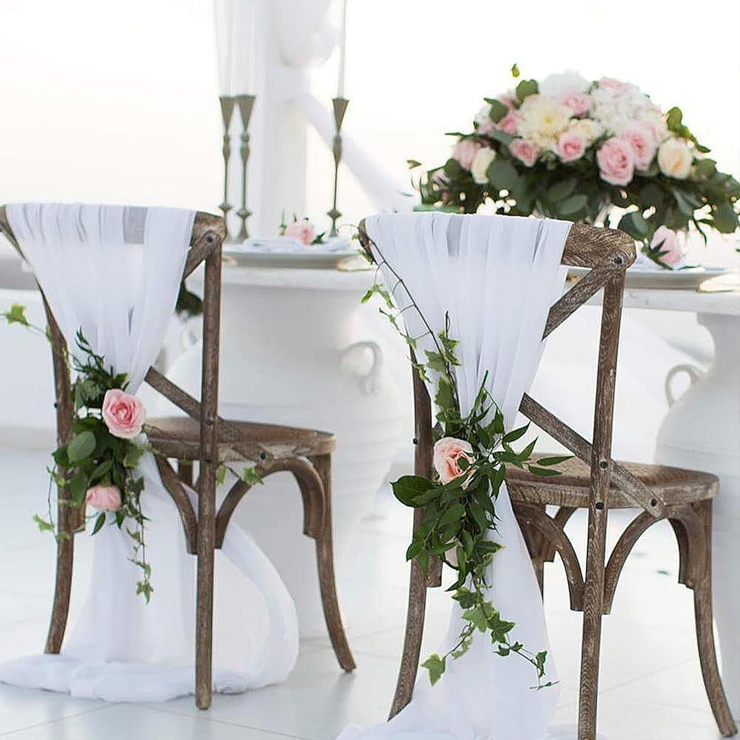 BUHUA 10 Packs Wedding Chiffon Chair Sashes Cover Chiffon Chair Draping Fabric for Wedding Ceremony Banquet Bridal Party Home Decorations Outdoor Decor, Ivory White, 40 x 55 Inches