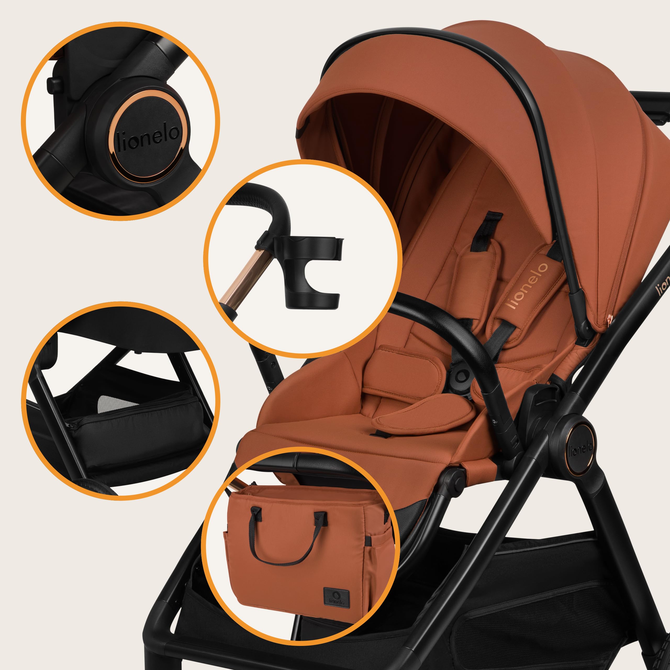 LIONELO LAYLA 2 w 1 Wózek Spacerowy Dziecięcy 0-48 miesięcy do 22 kg Gondola do 9 kg, Regulacja Oparcia i Podnóżka, AiryDots, Obrotowe Koła PU 360o Pełna Amortyzacja Budka XXL