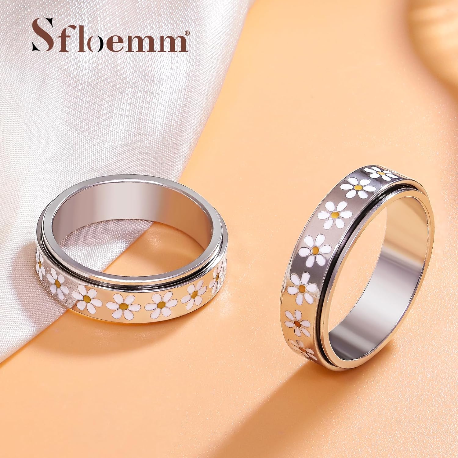 Daisy Fidget Ring for Anxiety Relief - 18K Gold Plated Spinner Band for Stress Relief,Stainless Steel Statement Flower Ring for Women,Thoughtful Gift for Birthday Valentine's Day,Size 6-10 - Image 5