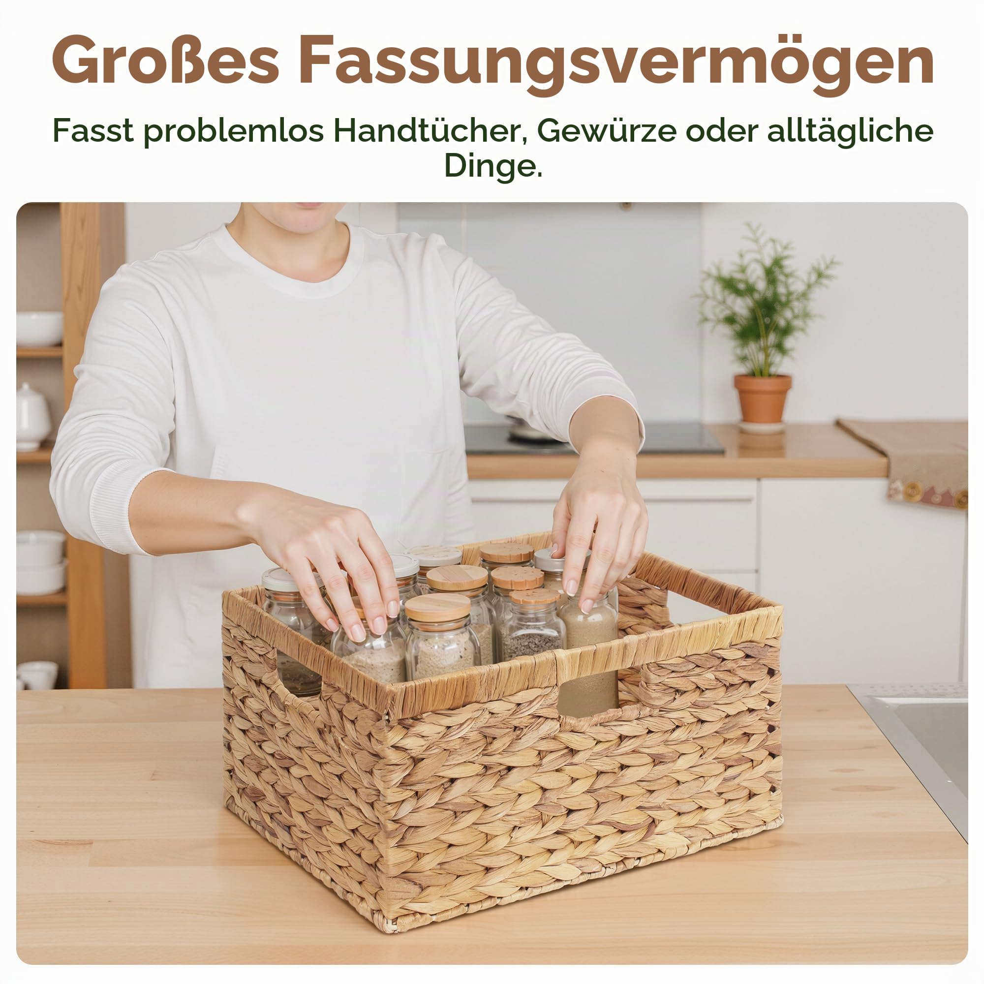 StorageWorks extra große Aufbewahrungskorb aus Wasserhyazinthe, moderner Aufbewahrungsbox geflochten, platzsparende Körbe für Regal, Wasserhyazinthenkörbe geflochten mit Griffen, 1 Stück Küche, Haushalt & Wohnen