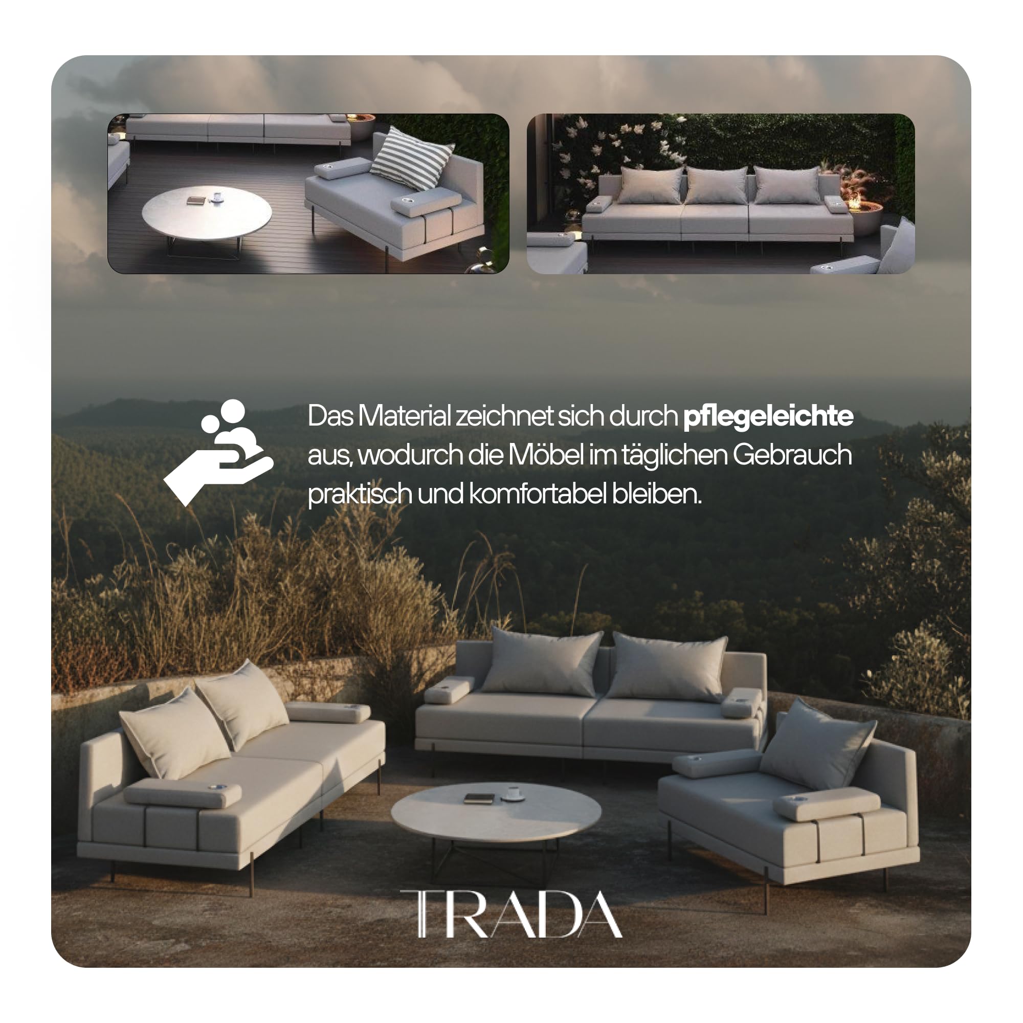 TRADA Gartenmöbel Set Bahama XXL Links, Balkon & Terrasse, Dunkelgrau | Moderne Lounge Möbel für Garten, Wetterfeste Balkonmöbel & Terrassenmöbel Außen