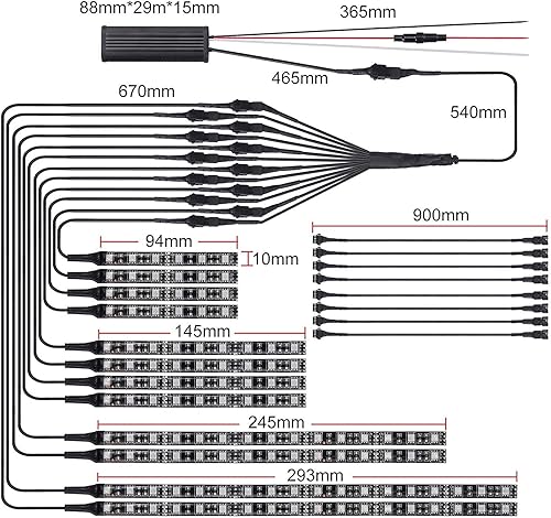 Miniatura 4 de Kit de tira de luces LED Justech 12 piezas de motocicleta 15 colores RGB 126 LED neón flexible tira de luz kit de luces LED para motocicleta control