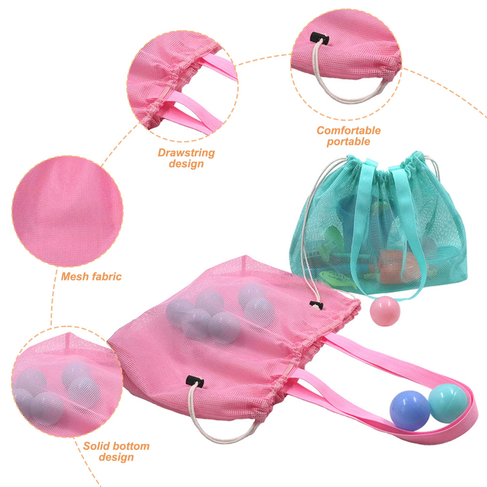 2Pcs Mesh Beach Bag 18.5x13.8'' Beach Toy Bag with Drawstring & Handle Pool Toy for Kids Toys Seashell Storage, Small