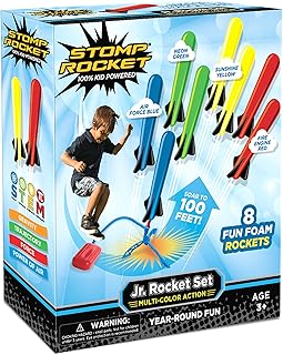 Stomp Rocket Jr Multi-Color Rocket Launcher for Kids, 8 Rockets - Fun Outdoor Kids Gifts for Boys & Girls - STEM Toy Foam Blaster Set Soars Up to 100 Feet - Ages 3 & Up