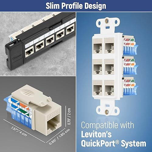 Miniatura 21 de Everest - Paquete de 50 conectores Keystone RJ45 Cat6 en ángulo de 45°, color blanco, conectores RJ45 hembra de perfil delgado, conector Keystone
