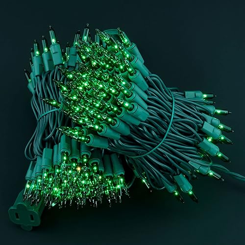 Miniatura 6 de YULETIME 200 luces verdes de Navidad, paquete de 2 hebras de 21 pies, 100 unidades, con certificación UL, mini tira de luces incandescentes (verde,